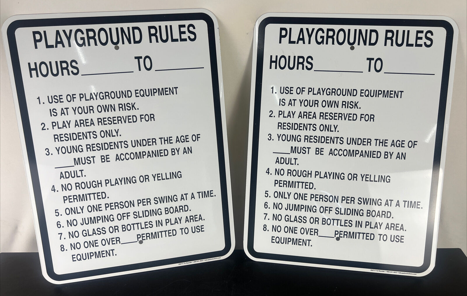 (2x) NEW 18″ x 24″ Playground Rules Sign Non-Reflective White & Black – 2 Signs