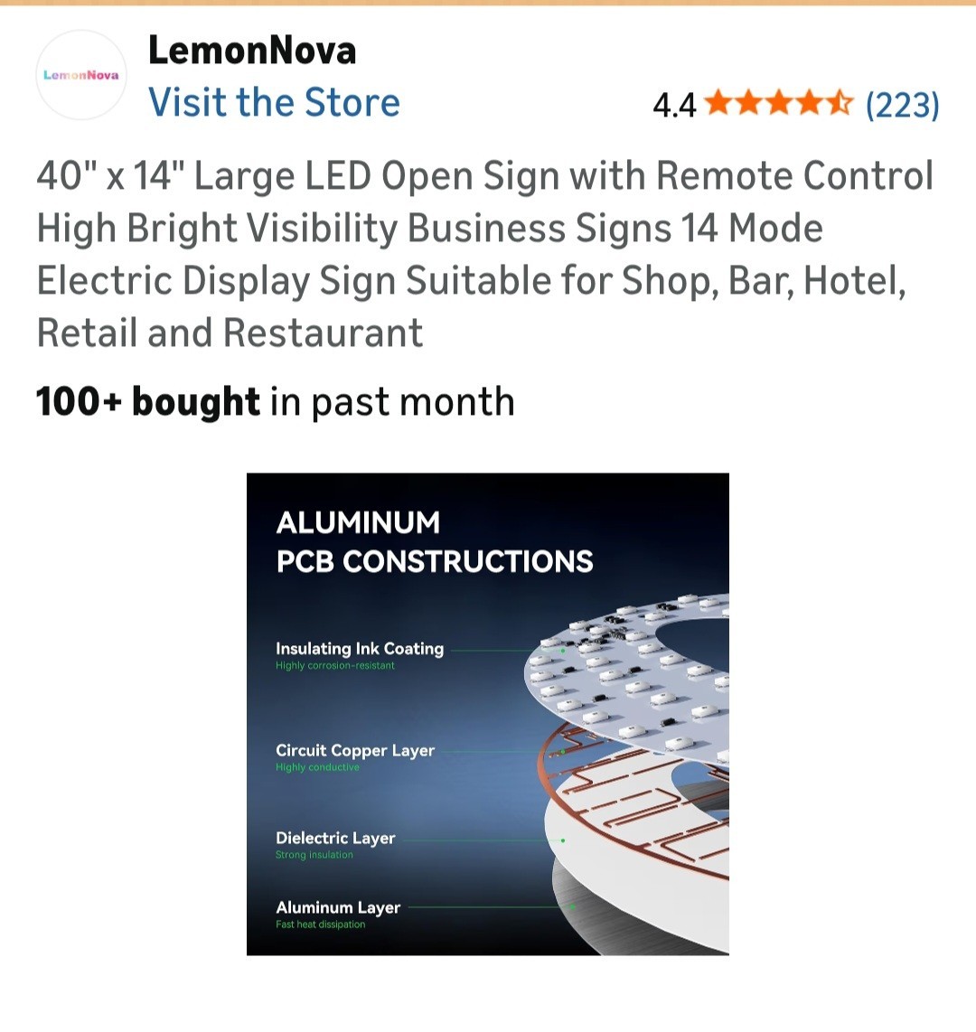LemonNova LED Open Sign, Large 40 X 14 Remote and App Control
