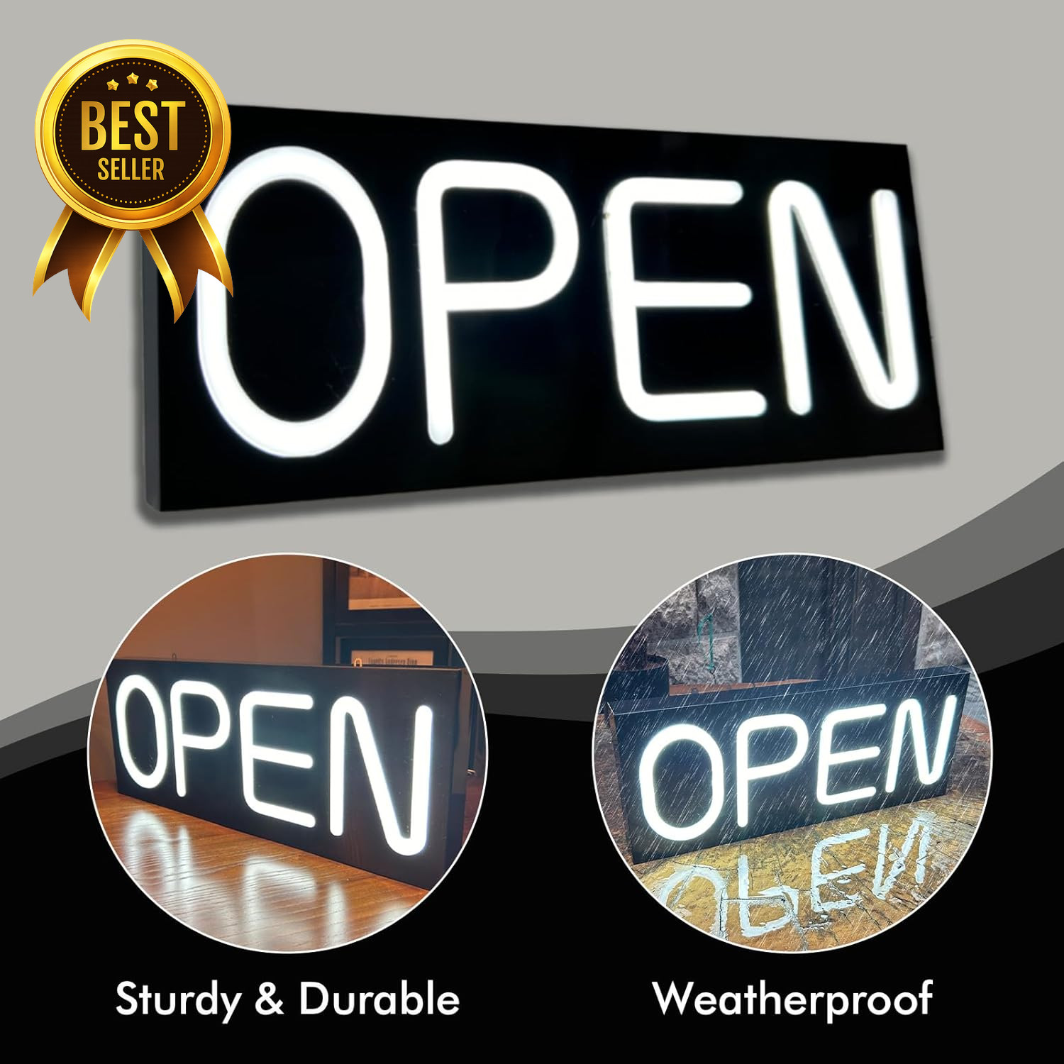 Outdoor Waterproof LED Open Sign 19.7×8 Ultra Bright Business Display