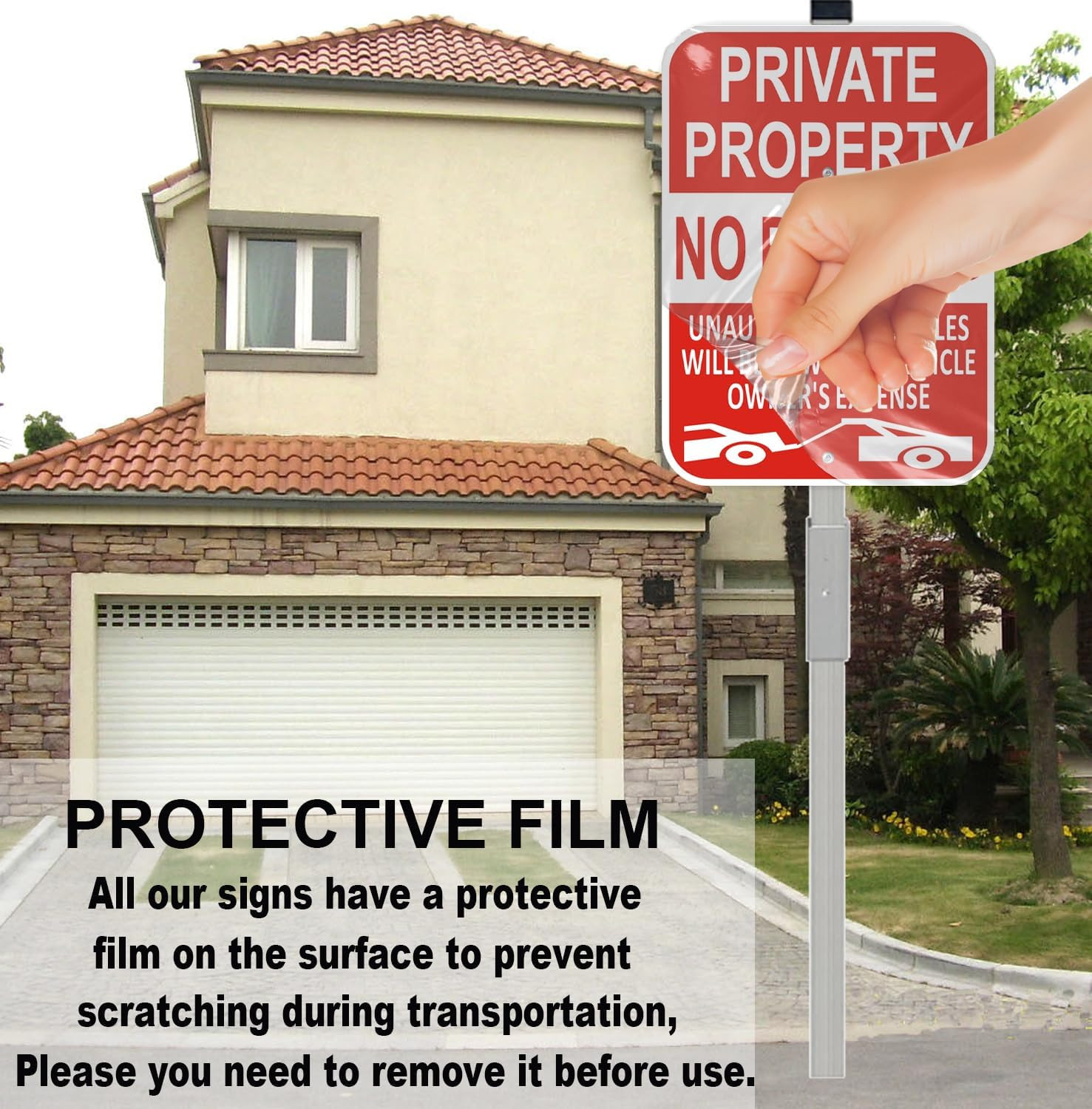 Large Private Property No Parking Sign with Stake – 2 Pack, Reflective Aluminum