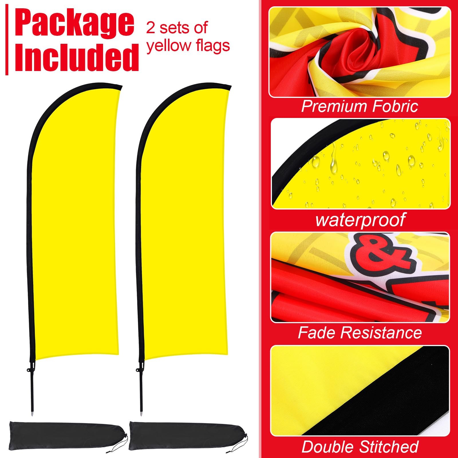 Buryeah 2 Sets Solid Yellow Feather Flag Pole Kit for Business Advertising, 7…