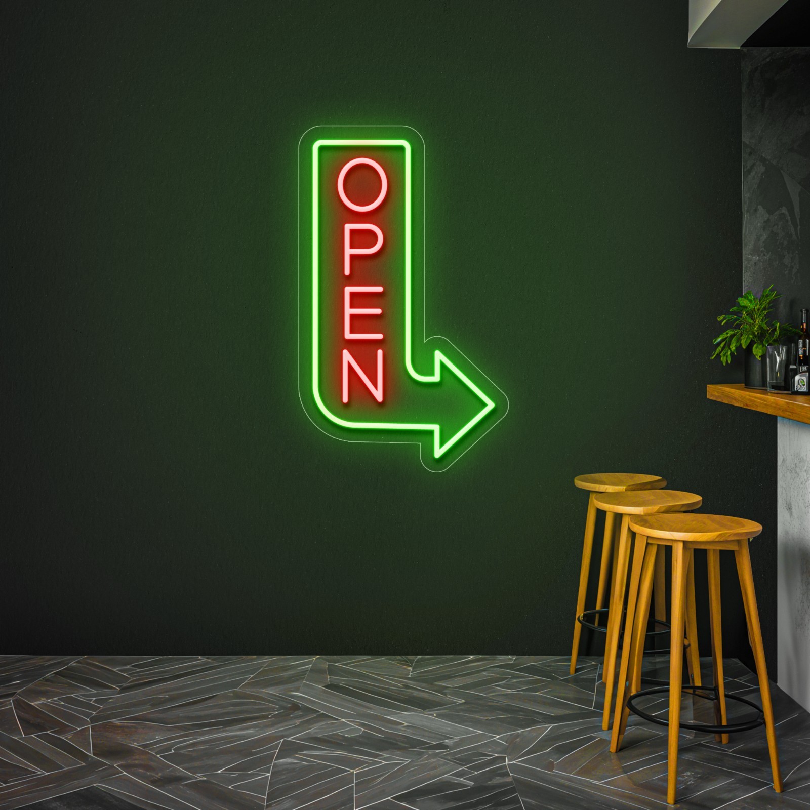 Waterproof Neon Open Bar Arrow Sign for Outdoors: Vertical LED Neon for Business
