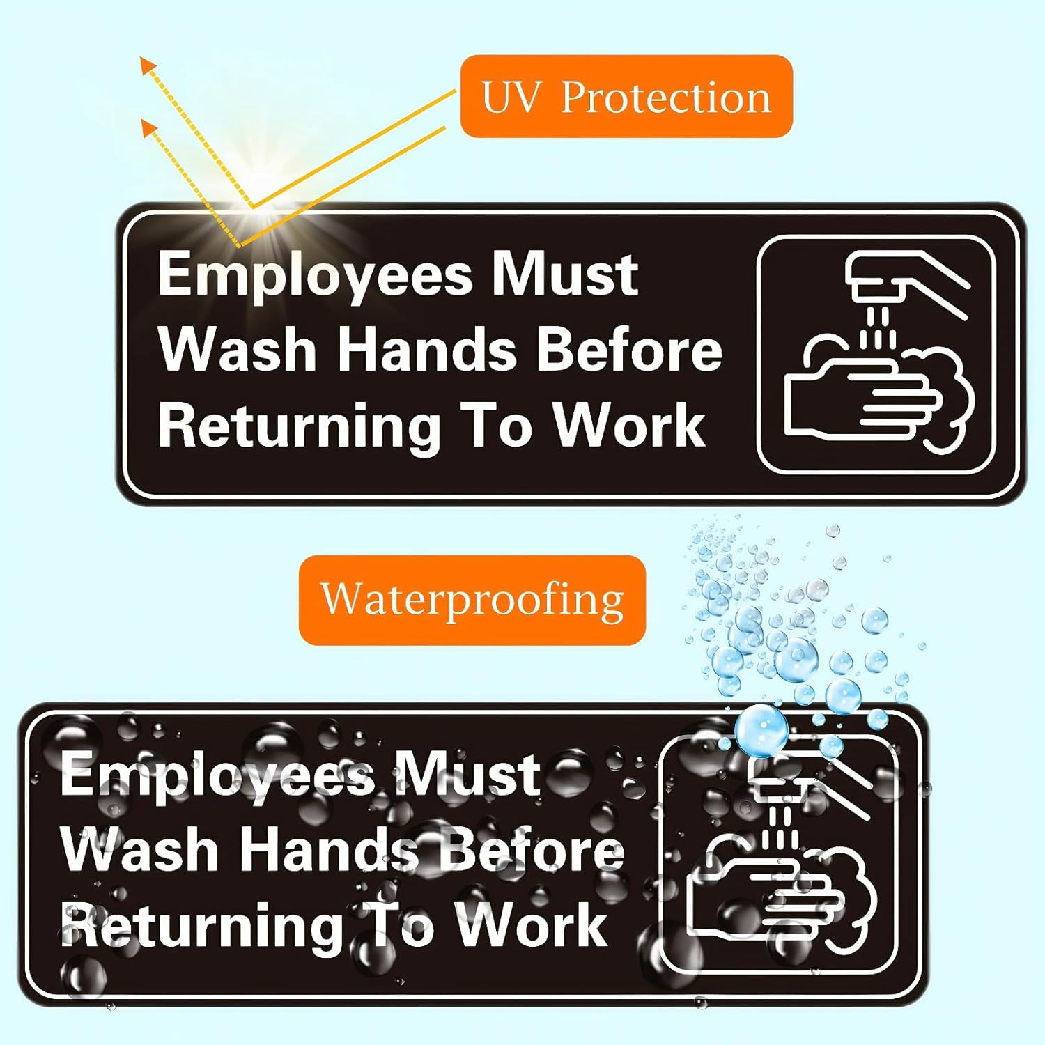 5 Pack Employees Must Wash Hands Sign,9 X 3 Inch Waterproof Acrylic Sign with Sy