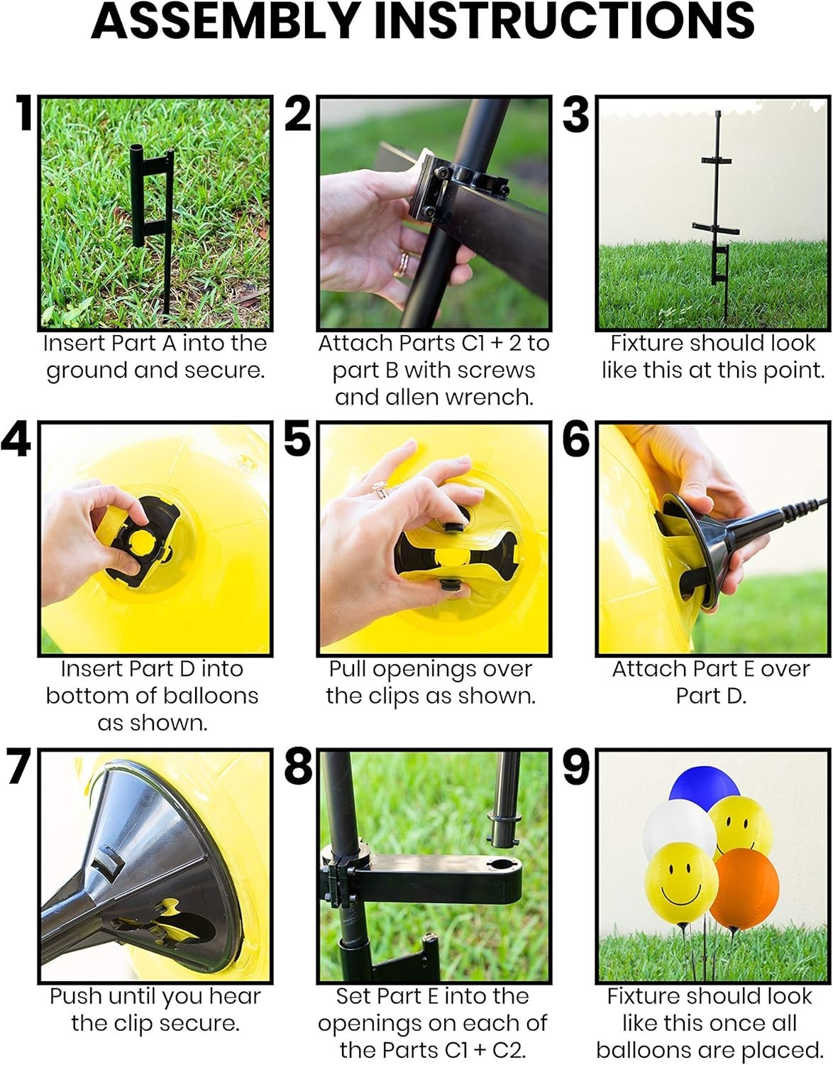 Reusable Balloon Display Kit Poles, Ground Spike and 5 Balloons Included
