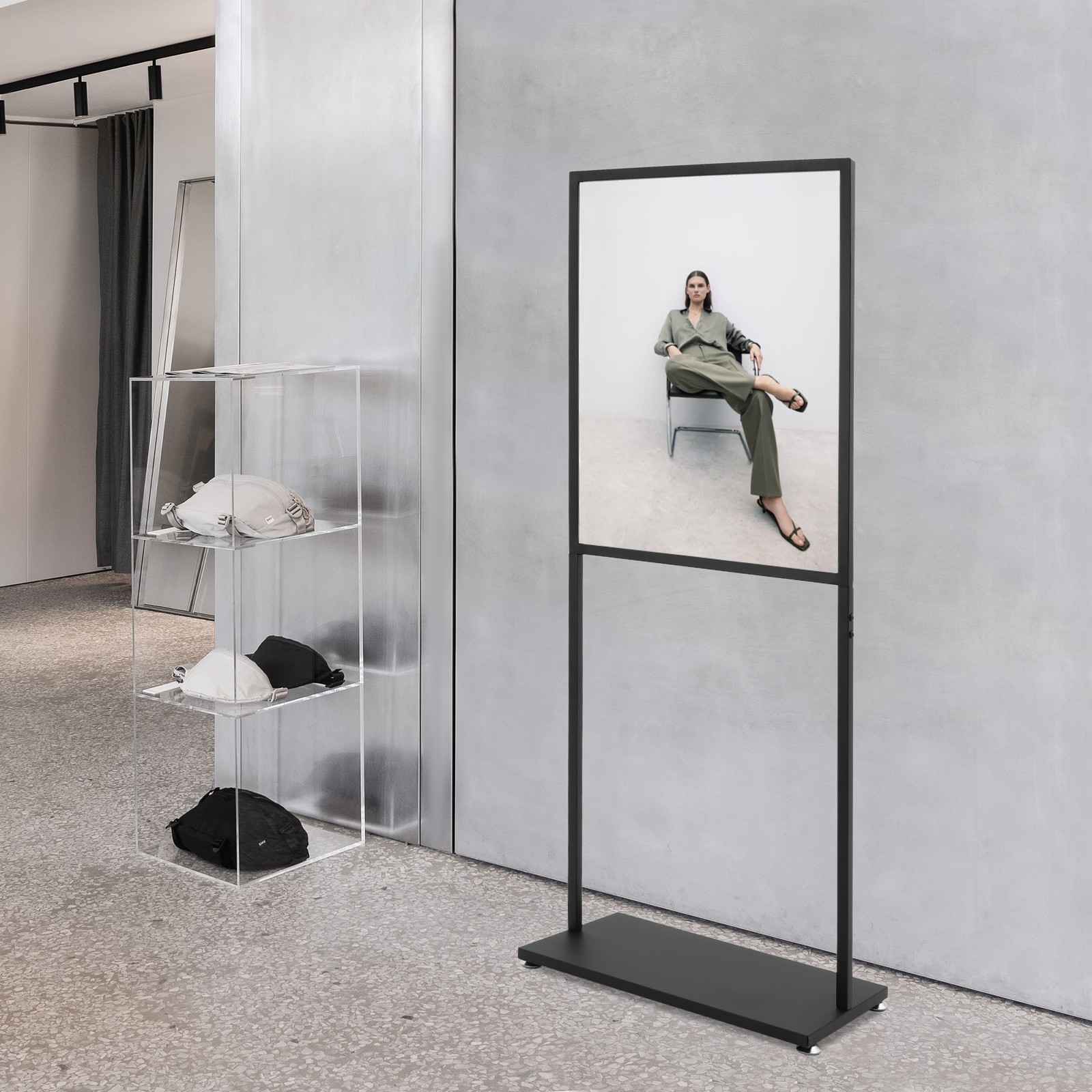 Rectangular Metal Advertising Display Stand Freestanding Poster Display Stand