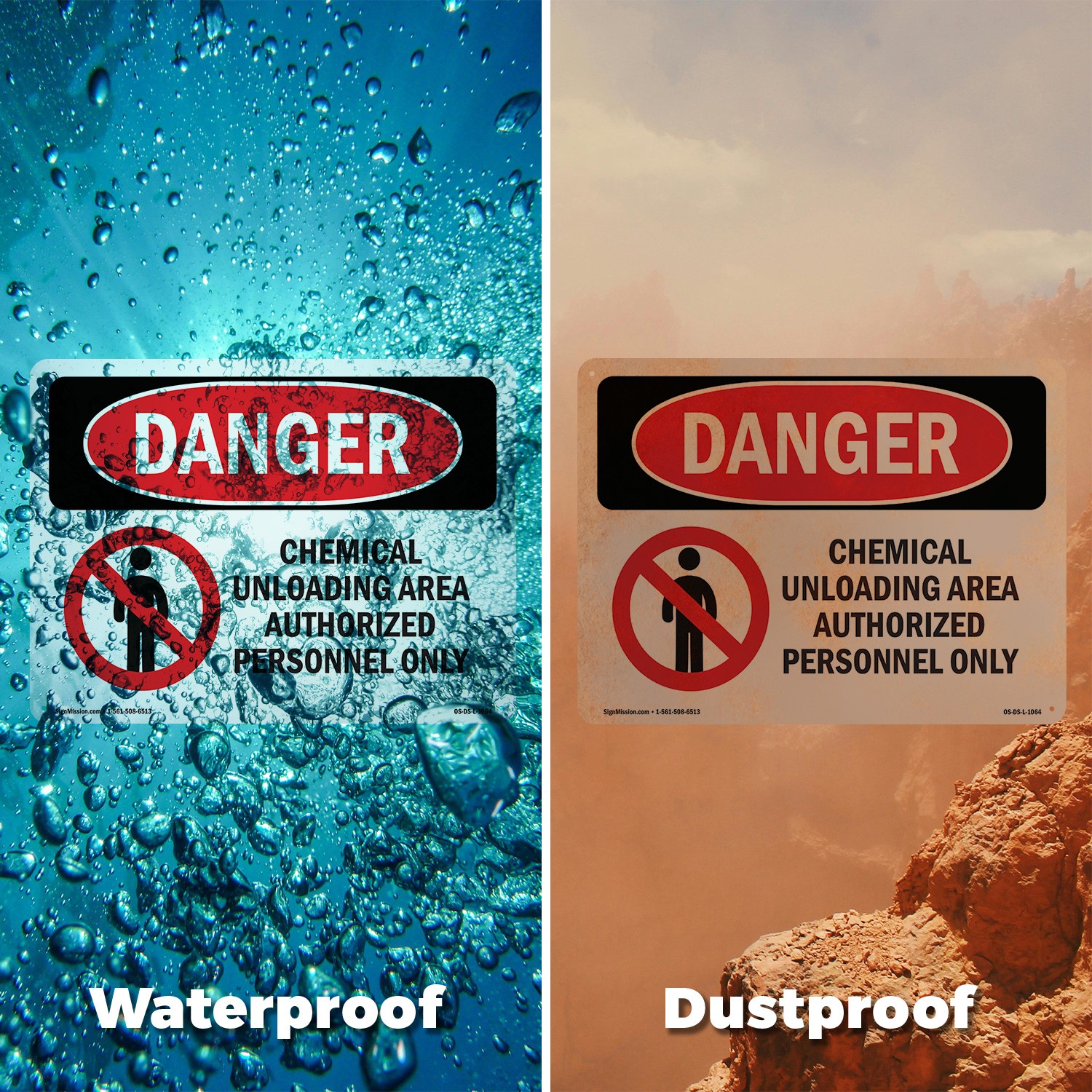 Chemical Unloading Area Authorized Only OSHA Danger Sign Or Decal – 5 or 10 Pack