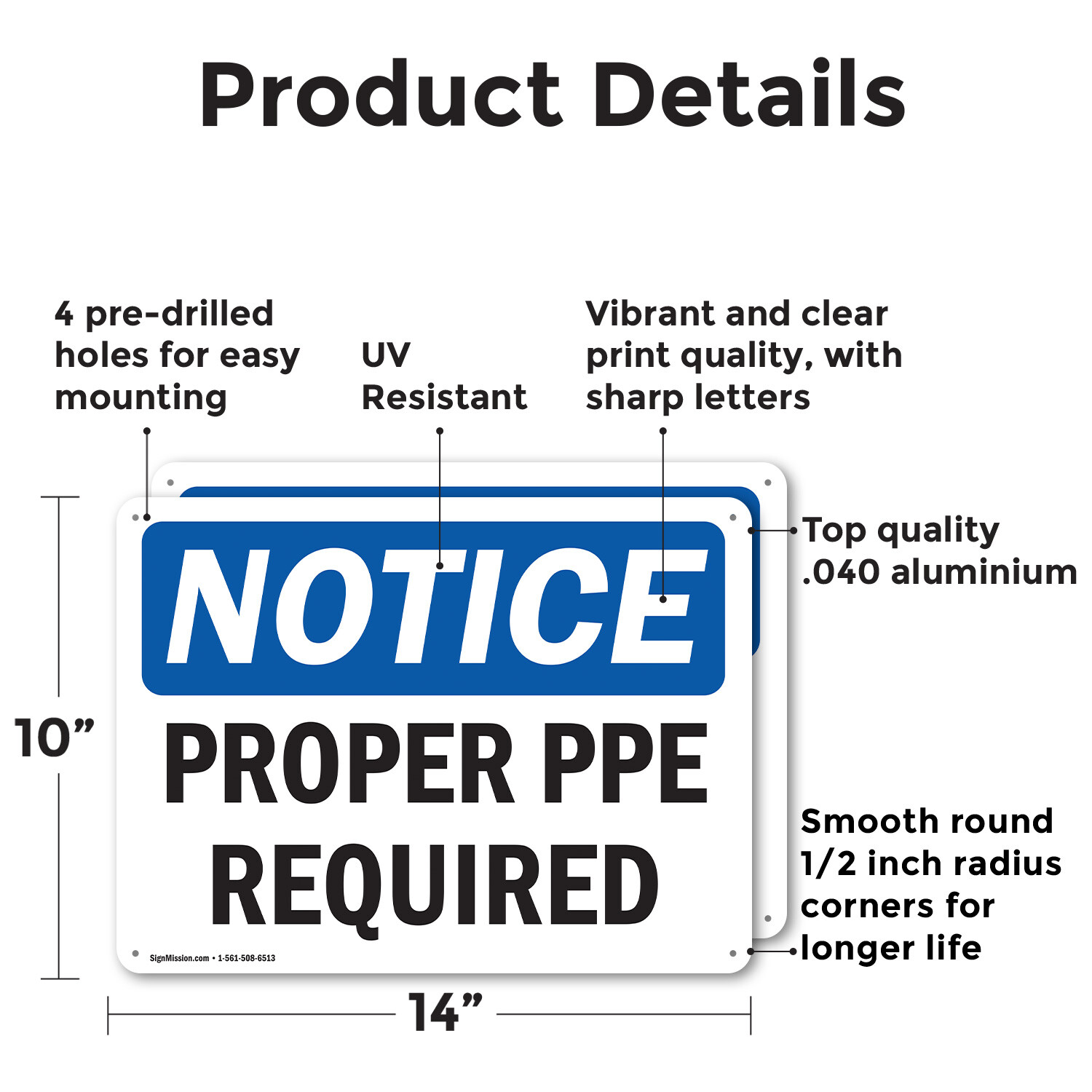 (2 Pack) Proper PPE Required OSHA Notice Sign Decal Metal Plastic