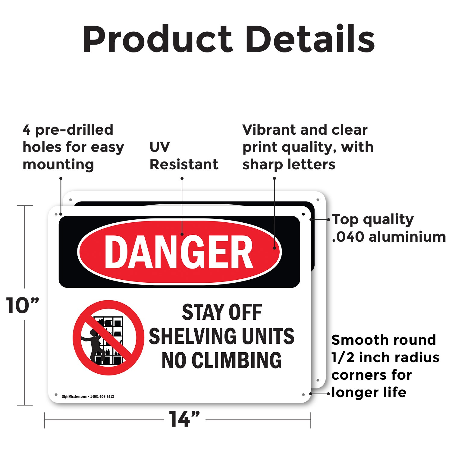 (2 Pack) Stay Off Shelving Units No Climbing OSHA Danger Sign Decal Metal
