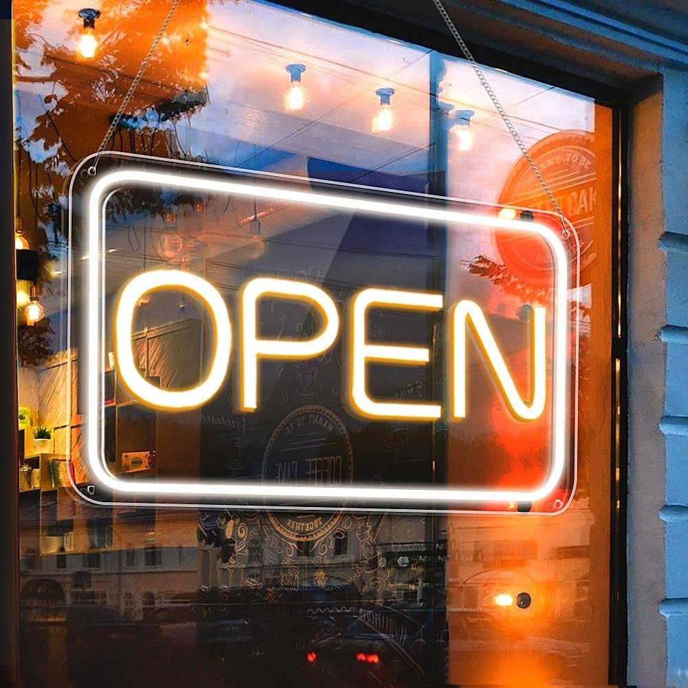 High-Quality Neon Open Sign 16″ Landscape Yellow White Business Display
