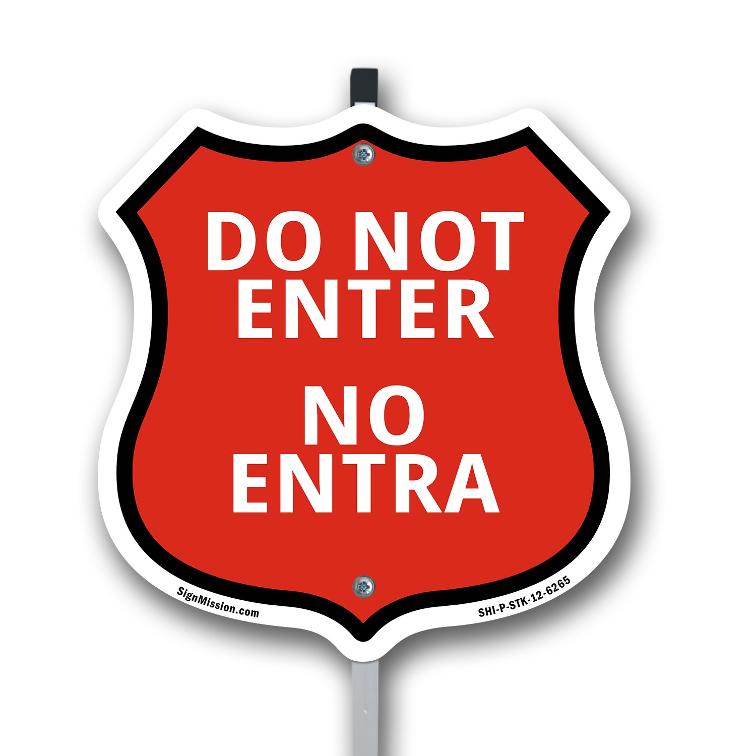 Do Not Enter Bilingual English / Spanish Shield Shaped Sign With Stake