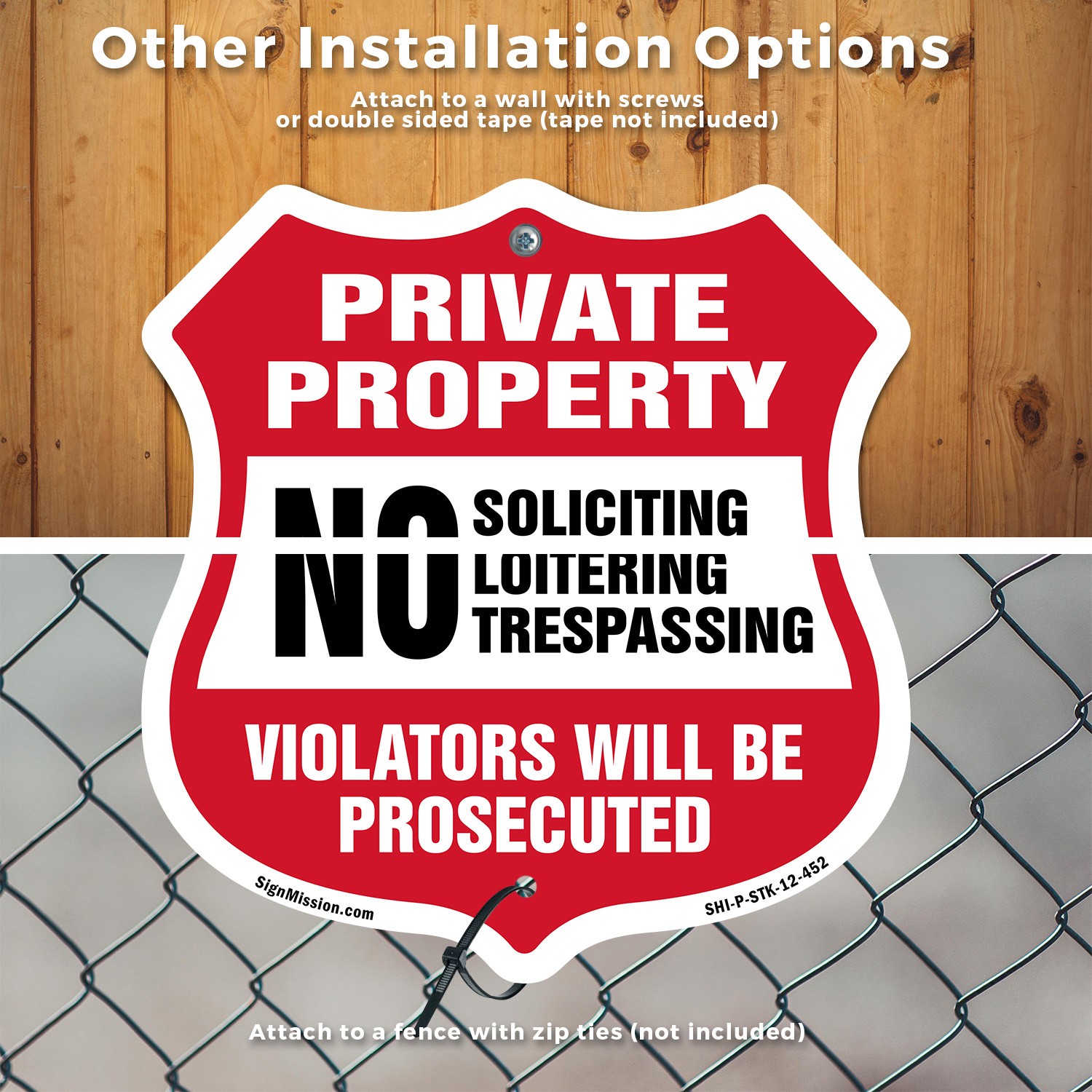 Private Property Shield Sign No Soliciting Loitering Tre Shield Sign With Stake