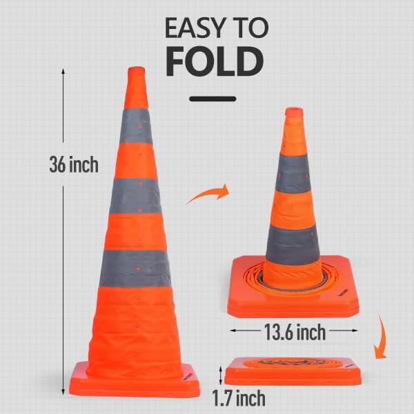 BATTIFE [4 Pack] 36 Inch Collapsible Traffic Safety Cones, 36inch, Orange