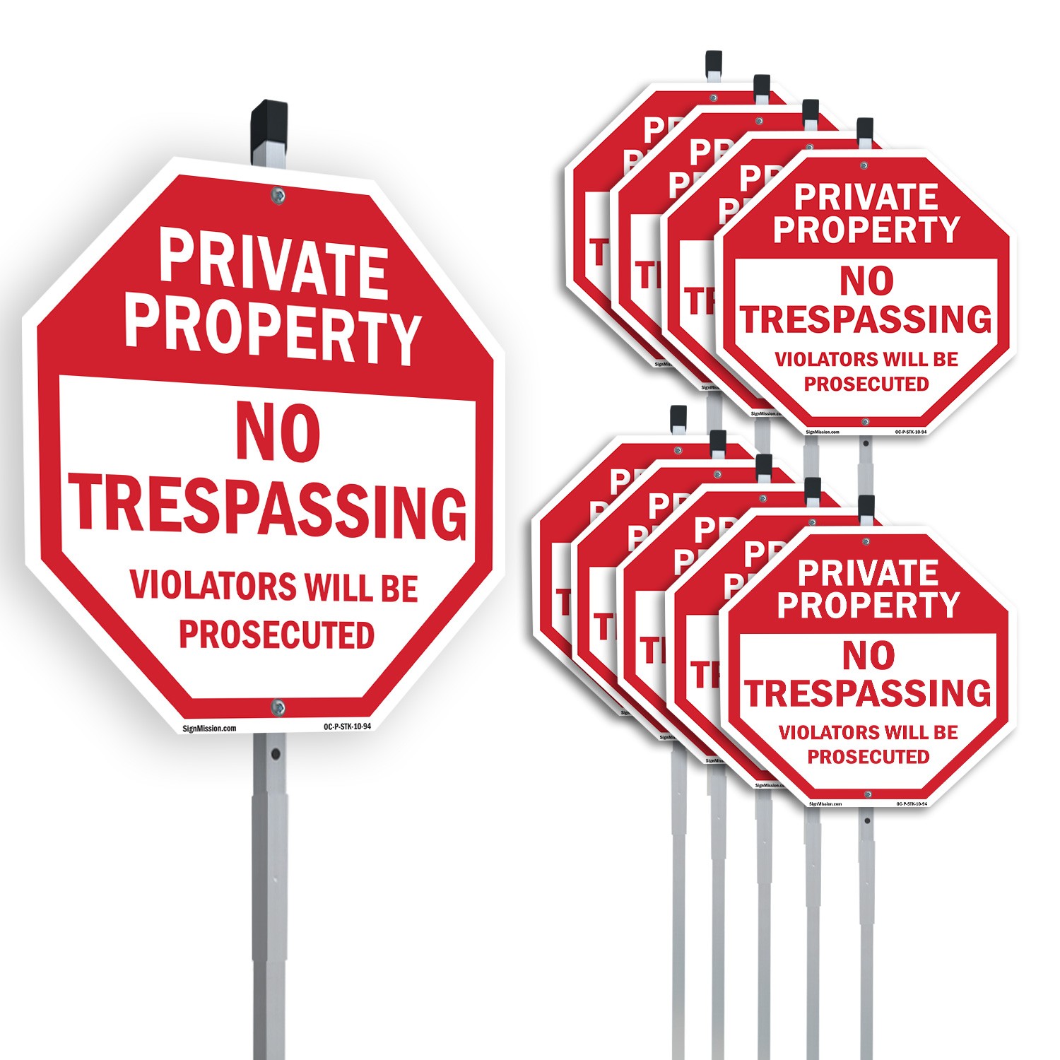 Private Property No Trespassing V Octagon Sign With Stake Weather Resistant