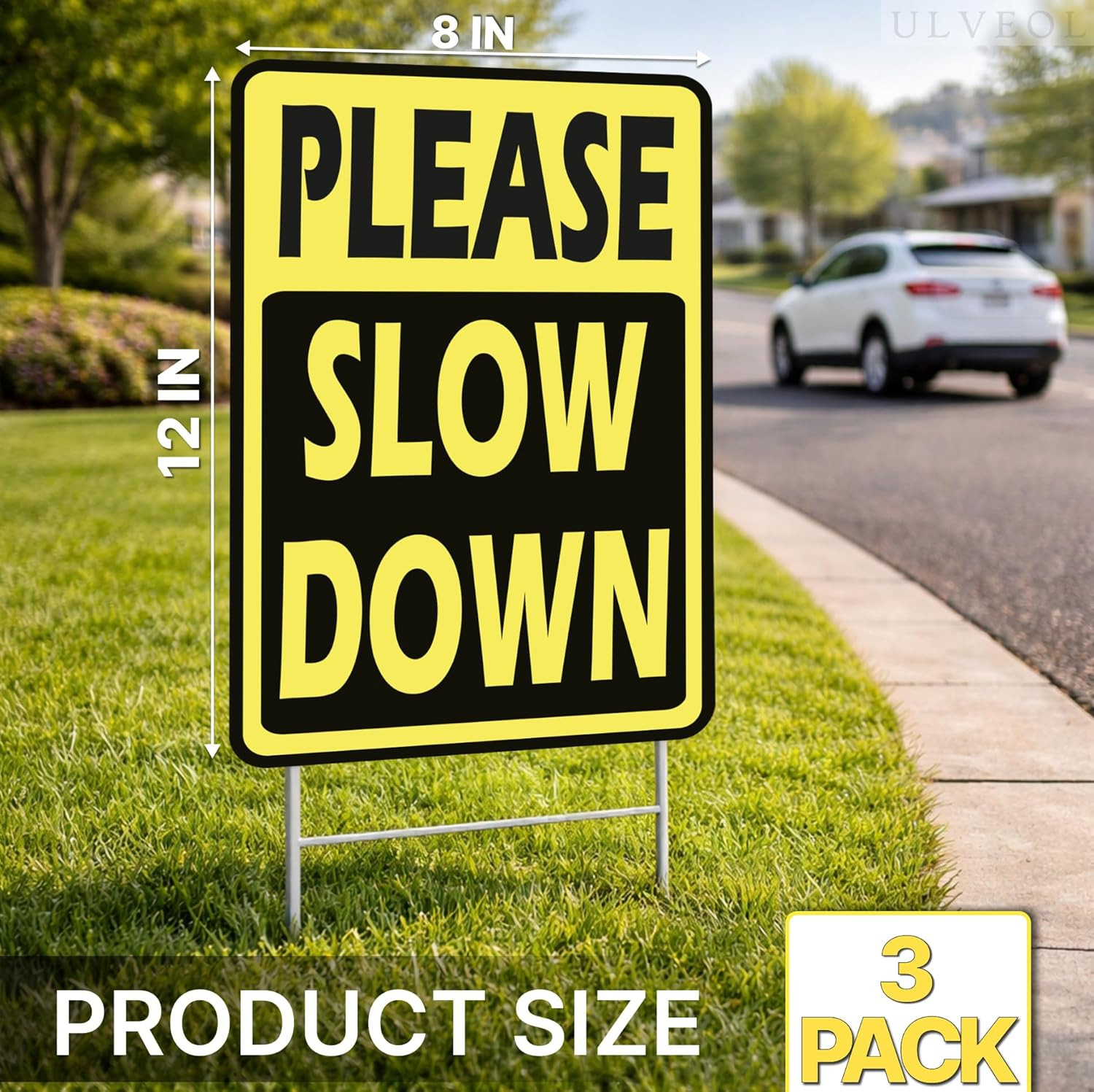 Set of 3 Double Sided 8×12 Inches “Please Slow Down” Sign with Metal H-Stakes…