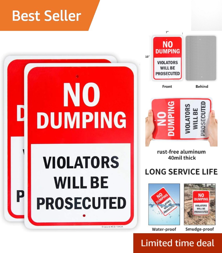2 Pack No Dumping Violators Sign – 10″ x 7″ Rust-Free Aluminum, Easy Install