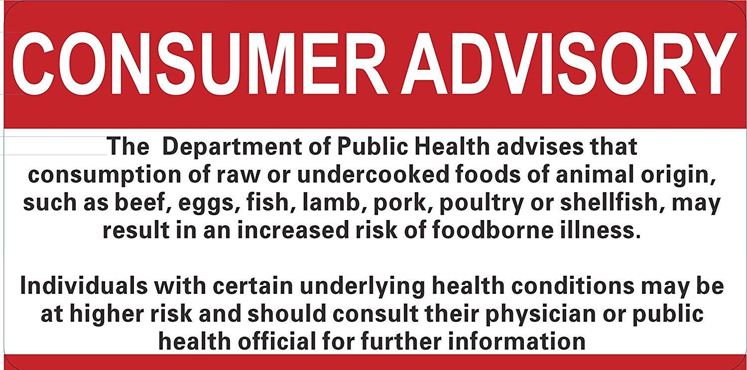 Restaurant Consumer Advisory Sign (Double Sided Tape White, Rust Free Aluminium