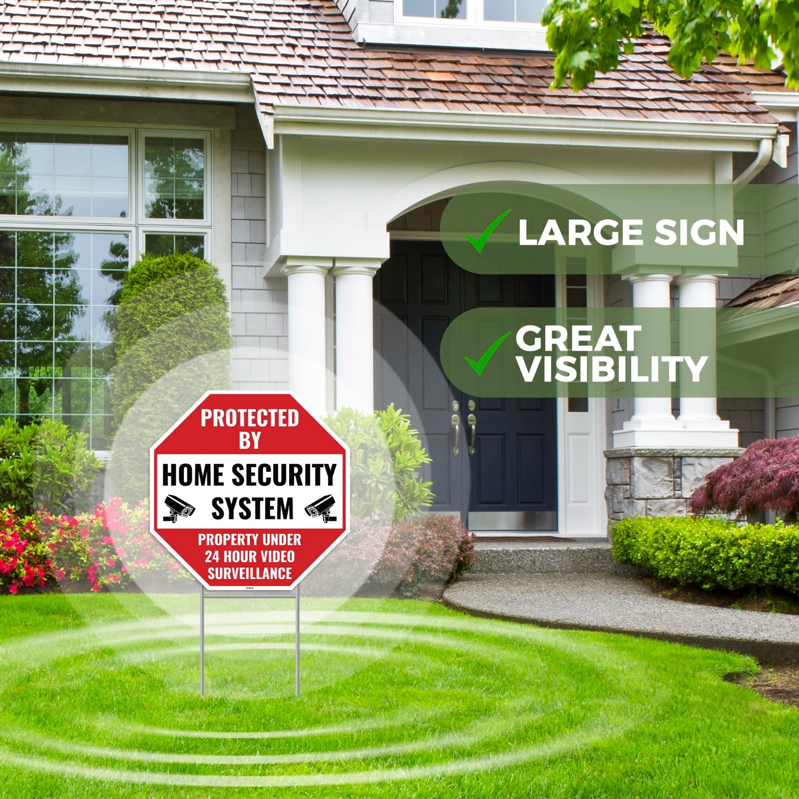 2PC Home Security Signs with Stakes, 13″x13″ Corrugated Plastic – Alarm Monitori