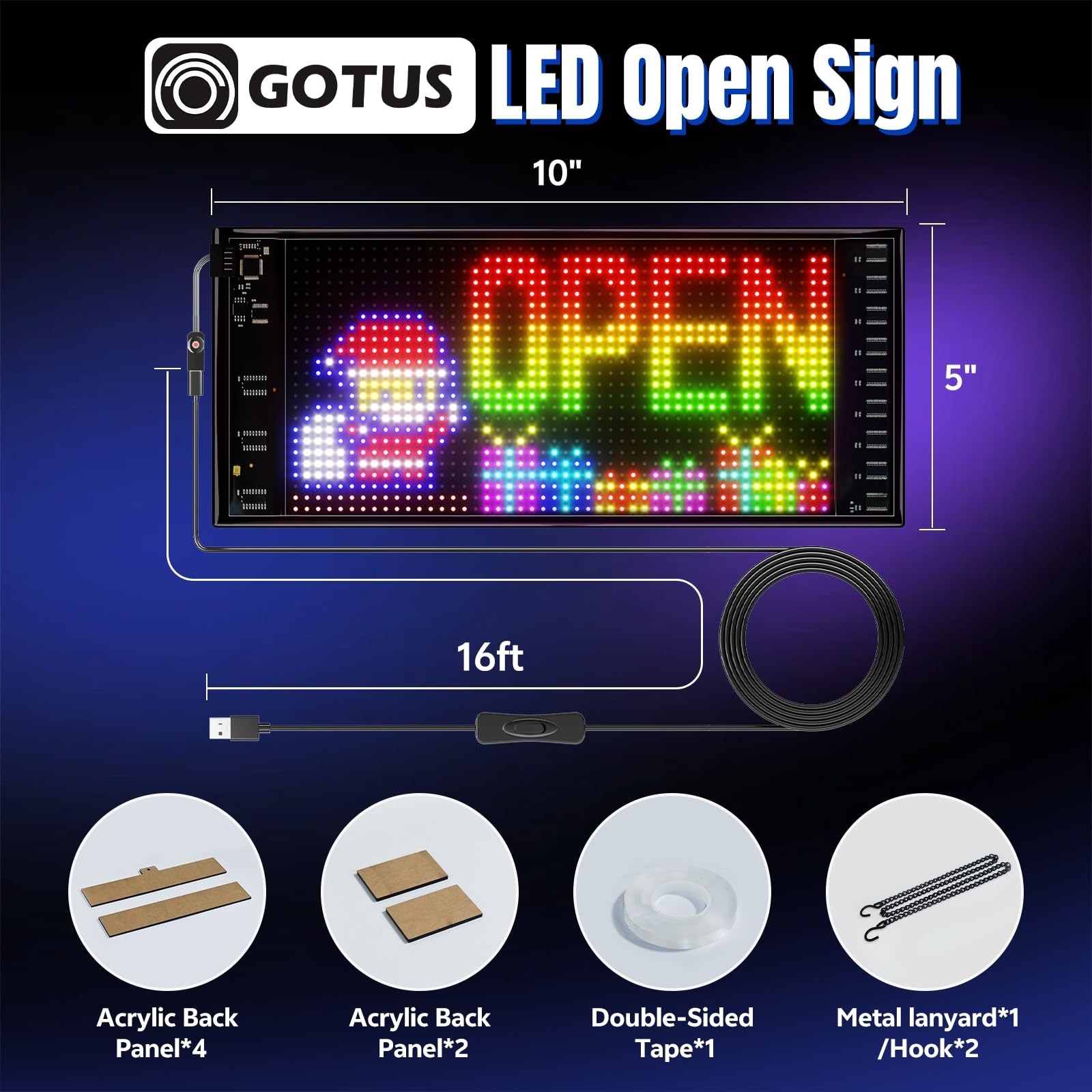 LED Open Sign with Programmable Display, Bluetooth Control, Dynamic Effects for