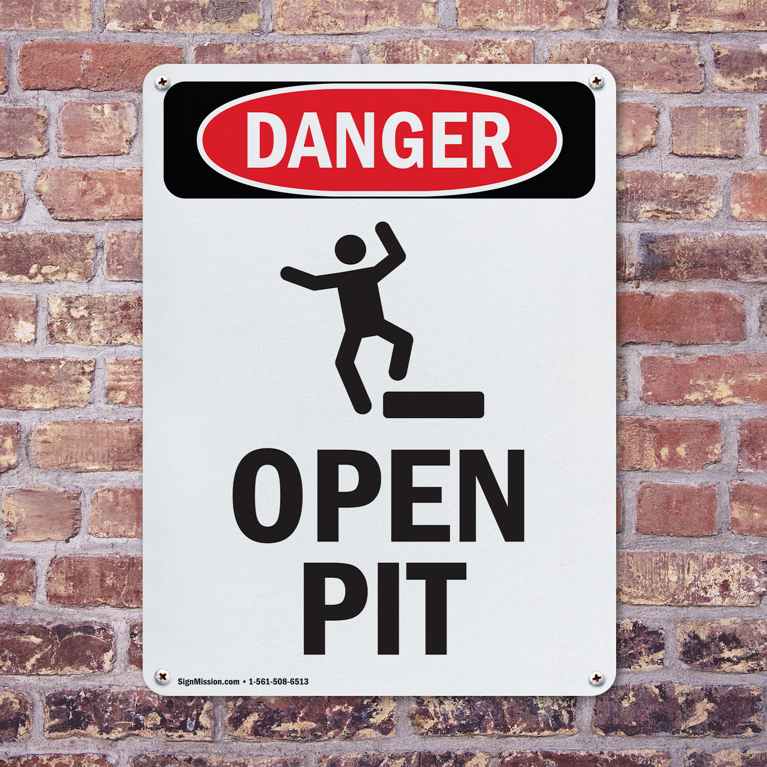 (2 Pack) Open Pit OSHA Danger Sign Decal Metal Plastic