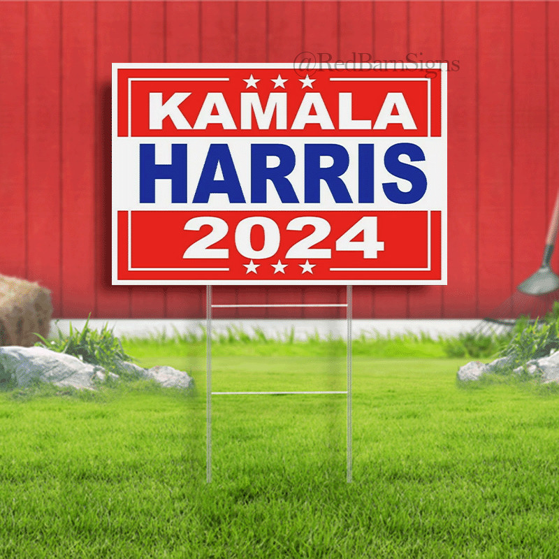Kamala Harris 2024 Red White Blue political 18 in x24 in Yard Sign with Stand