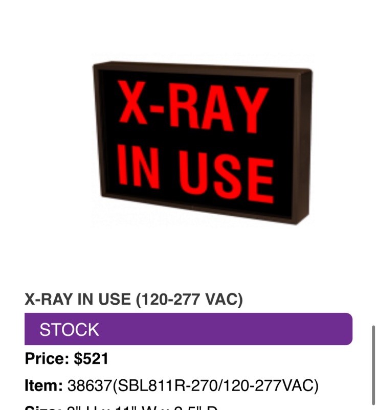 X-Ray In Use | Sign Directional Systems Signal-Tech 120-277VAC 60HZ 0.04-0.02A