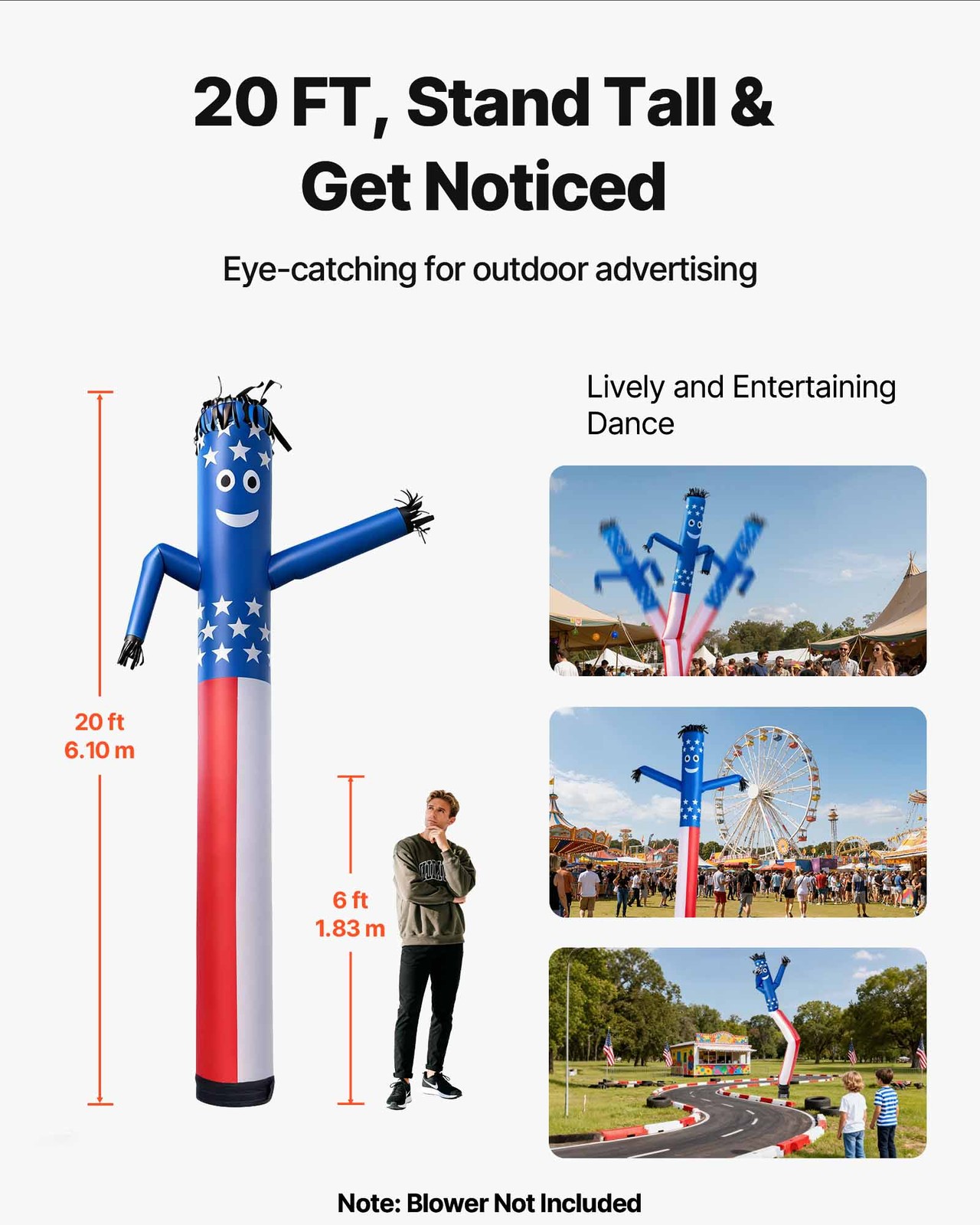 VEVOR Inflatable Tube Man 20-Feet Wacky Waving Dancing Tube Guy 18 in No Blower
