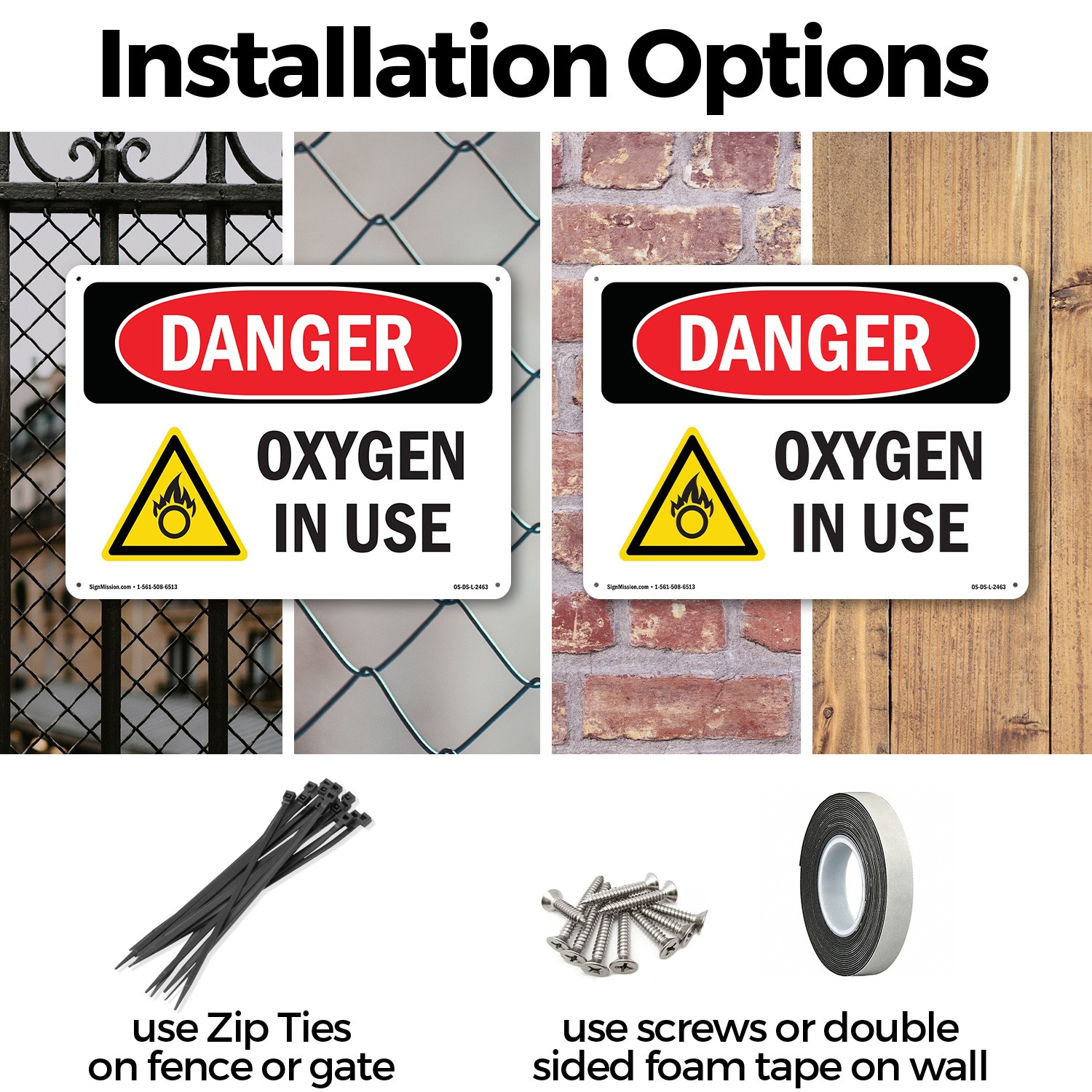 Oxygen In Use OSHA Danger Sign Metal, Plastic, Or Decal – 5 or 10 Pack