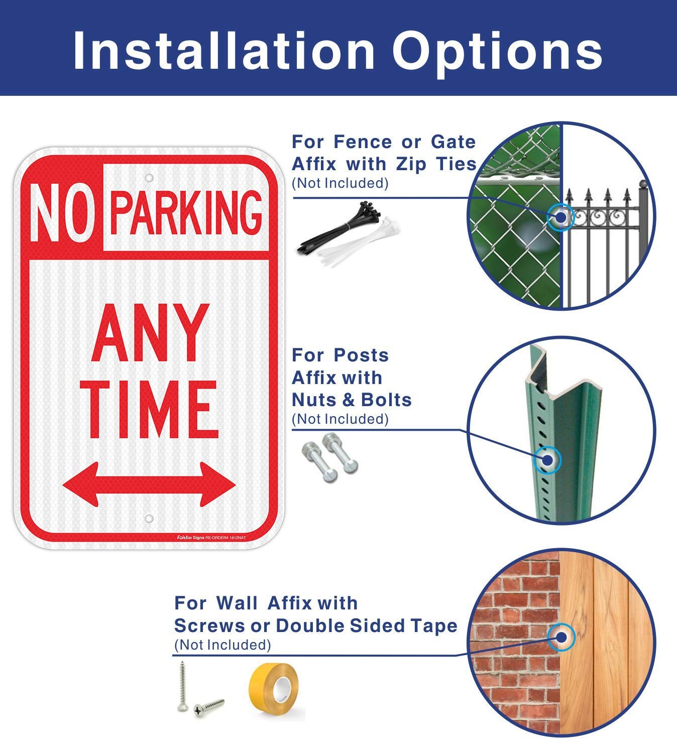 No Parking Anytime Sign with Arrows, No Parking Sign, 18 x 12 Inches Engineer…