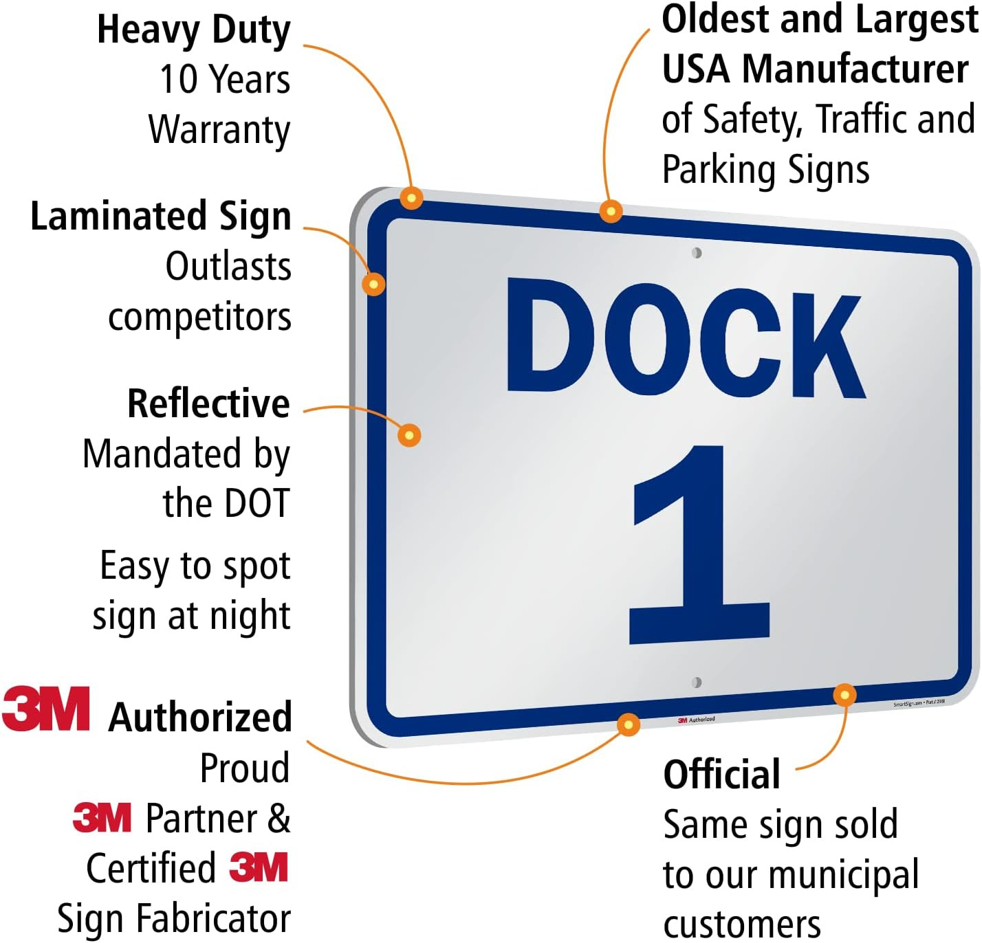 18″ x 24″ Reflective Aluminum Dock Number Sign – Blue on White
