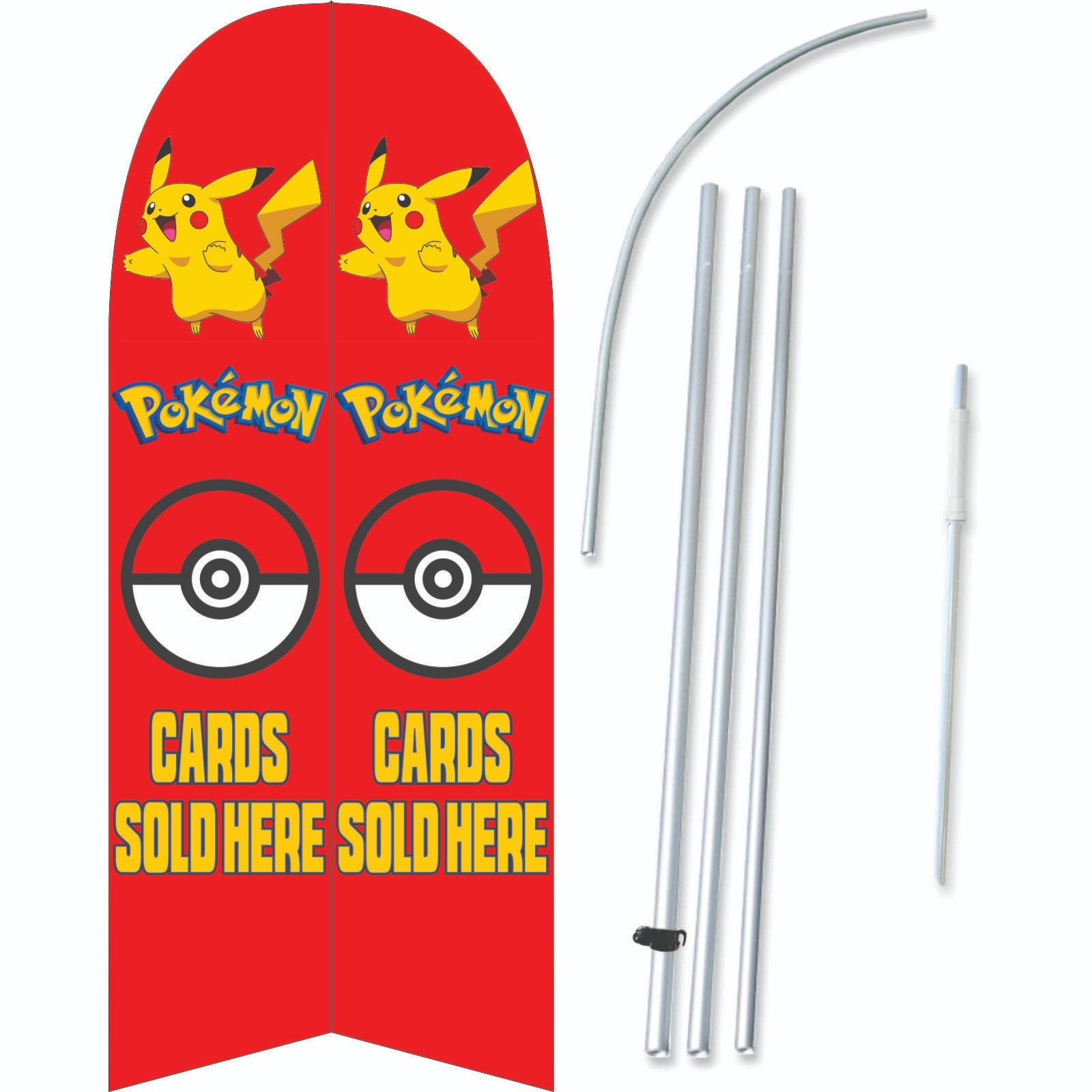 Pokemon Cards Sold Here Red 11.5 ft Double Sided Windless Swooper Flag Set