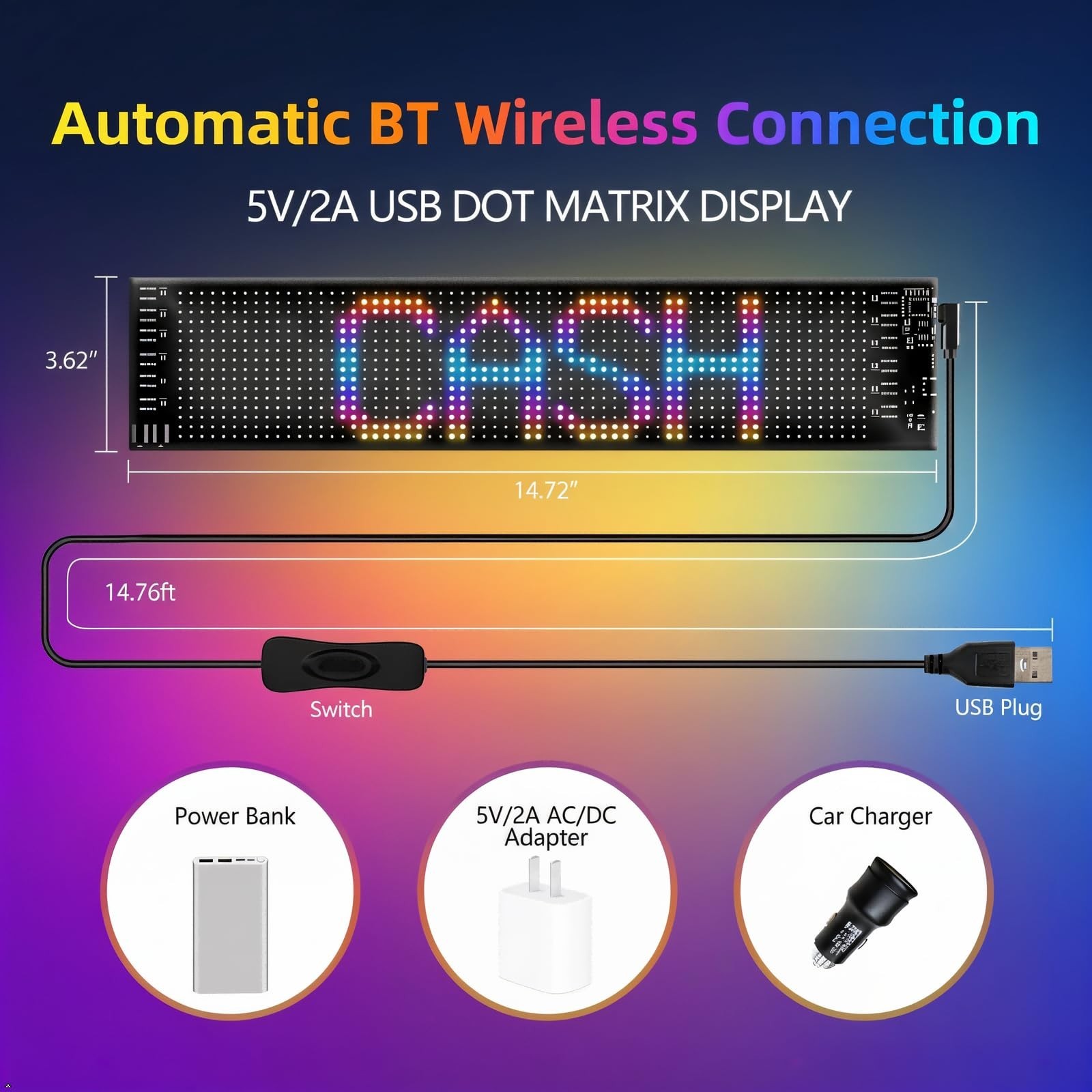 15″x4″ Programmable LED Scrolling Sign – Bluetooth Control, Custom Text, RGB Dis