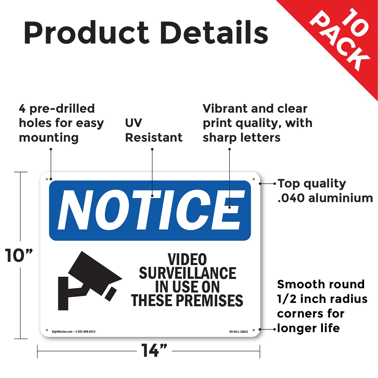 Video Surveillance In Use On These Premises OSHA Notice Sign, Decal 5 or 10 Pack