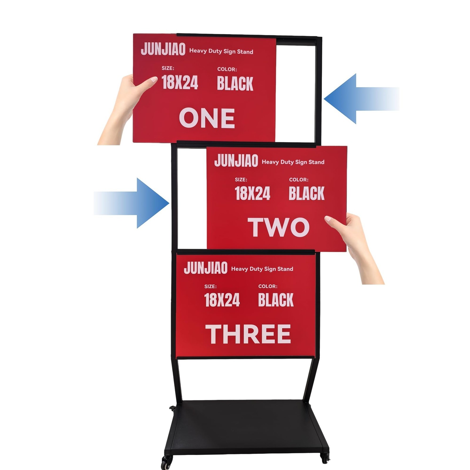 Sign holder floor stand, Heavy duty rolling pedestal poster banner stand, Tri…