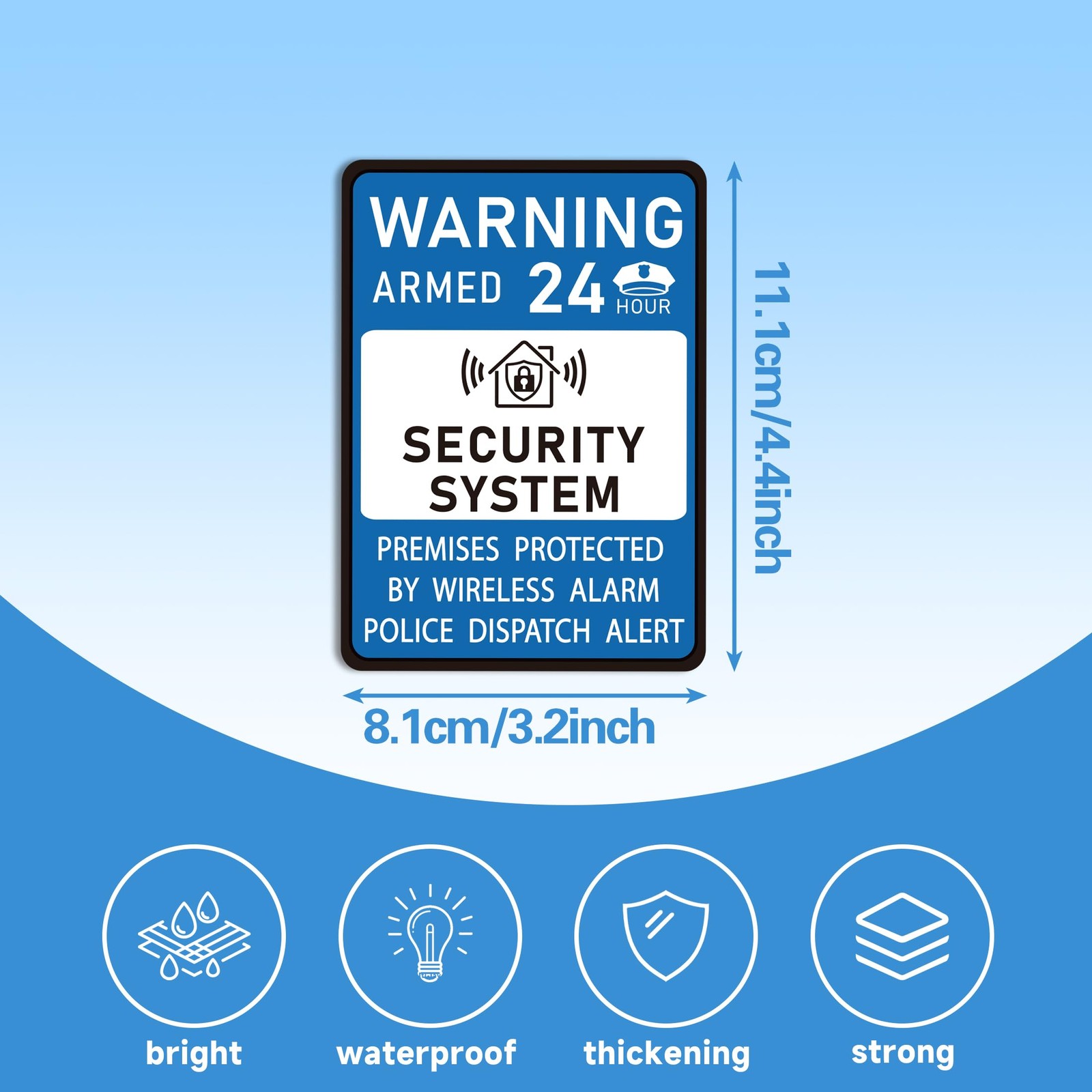 2PCS Security Alarm System Sign for Home, Self-Adhesive Small 24 Hours Warnin…