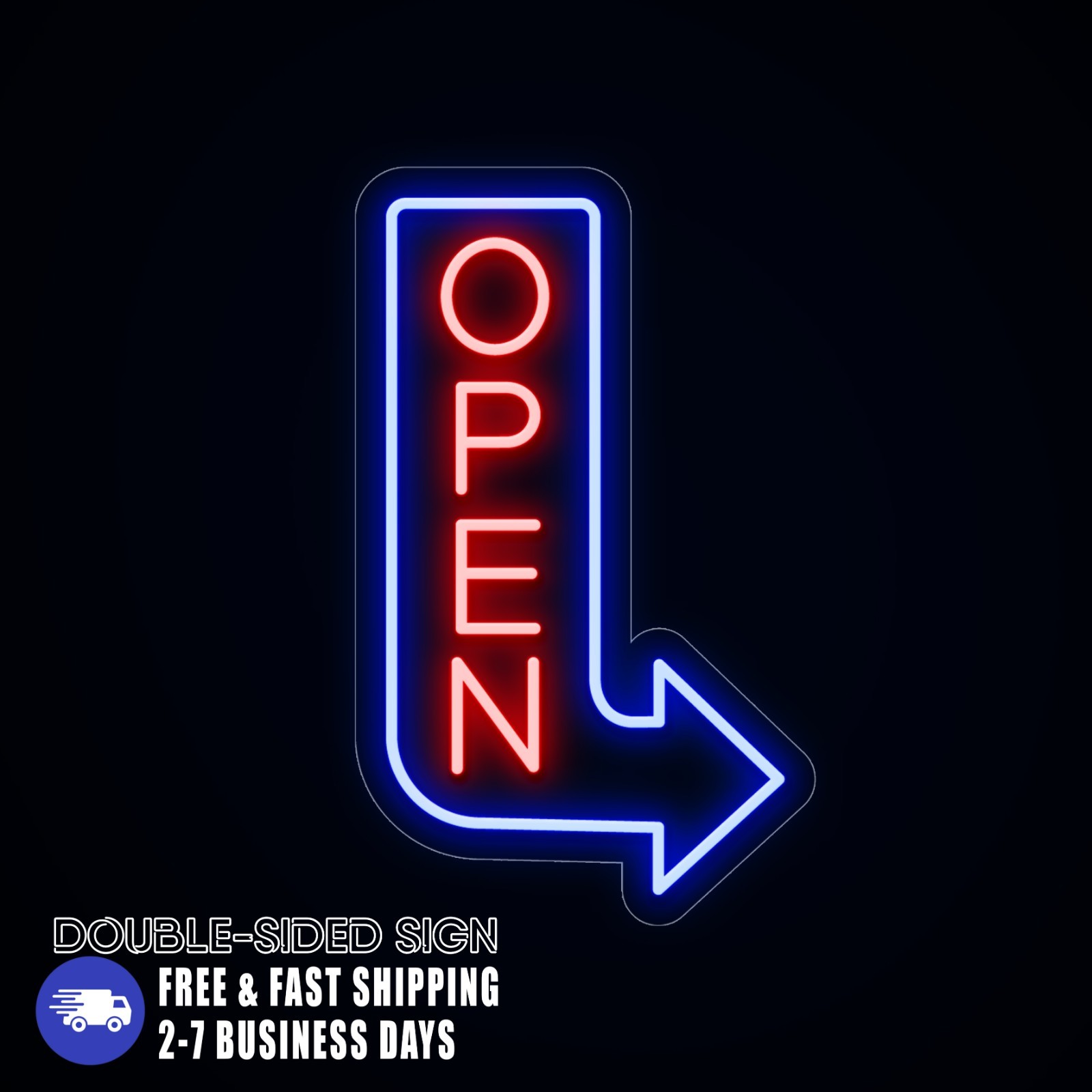 Double Sided Waterproof Open Sign Neon, Outdoor Vertical Arrow Custom Shop Neon