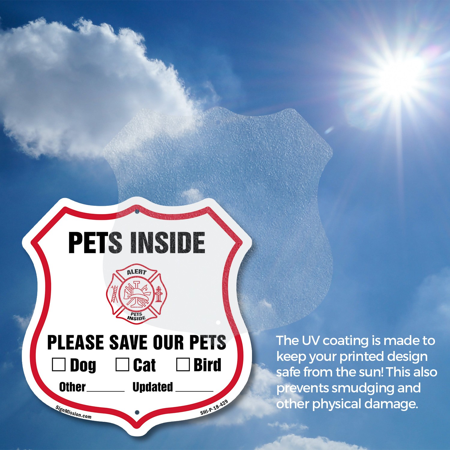 Pets Inside Shield Sign Alert Please Save Our Pets Shield Shaped Sign