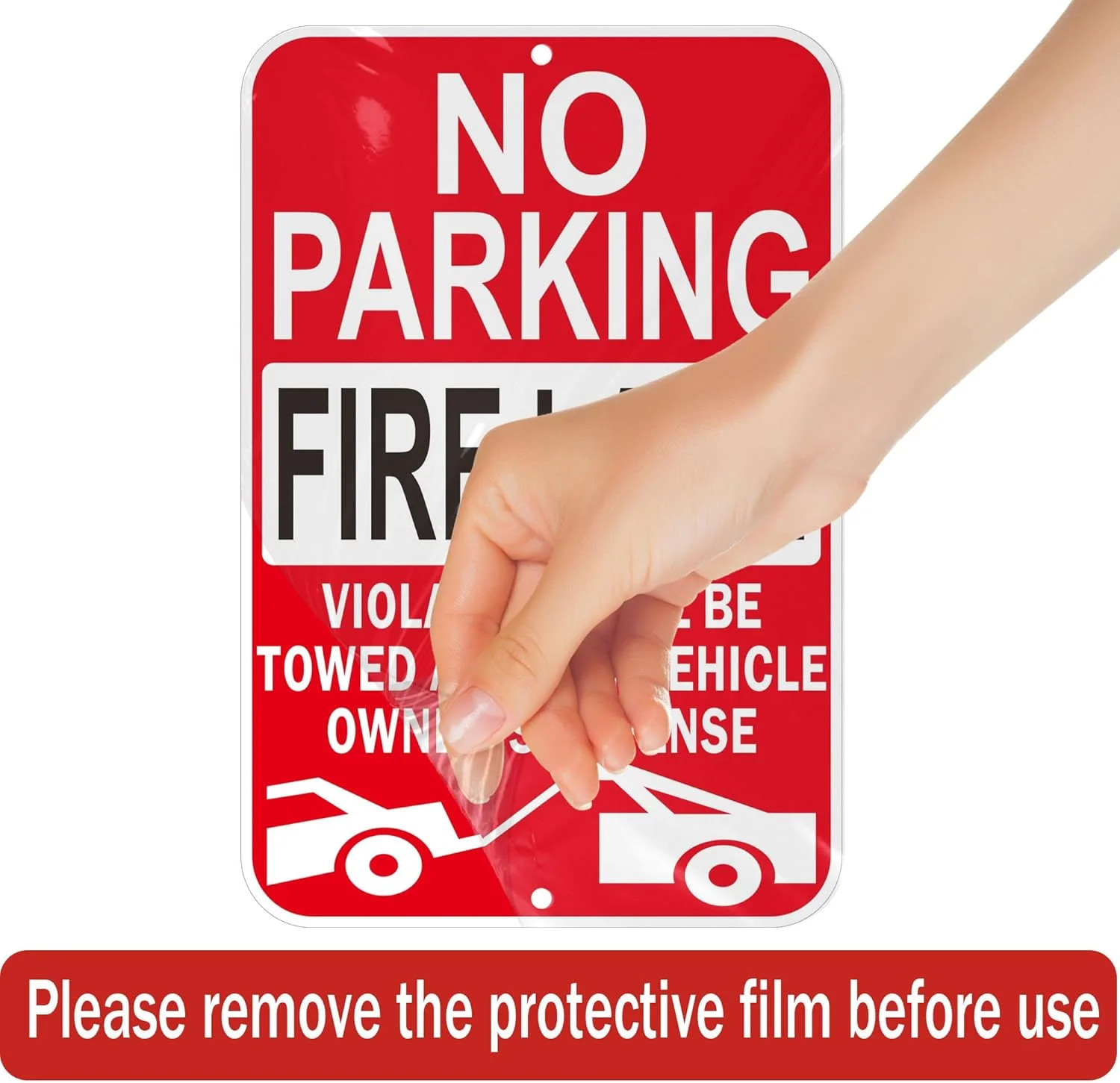 No Parking Fire Lane Signs, Red, Reflective Aluminum, 12 x 18 Inches, Weather Re