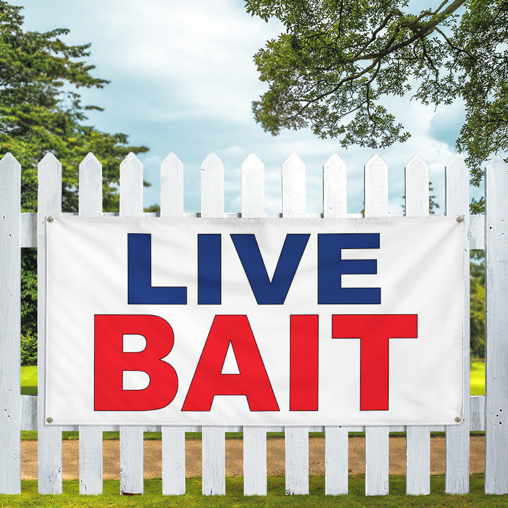 Vinyl Banner Multiple Sizes Live Bait Blue Red Retail Outdoor