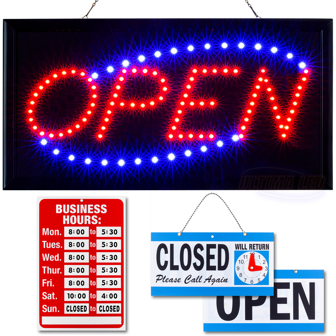 LED Neon Open Sign by Ultima LED: Bundle for Business Includes 3 signs
