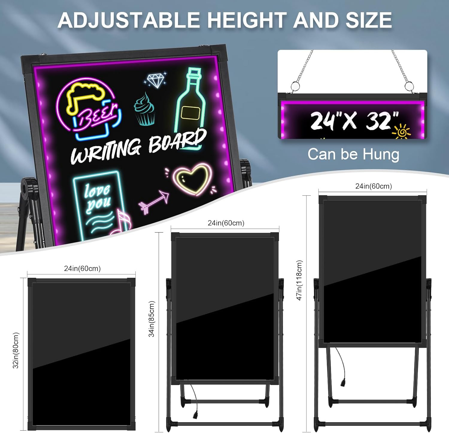 Remote Control LED Message Board 32X24 Inches – Flashing Neon Illuminated Menu S