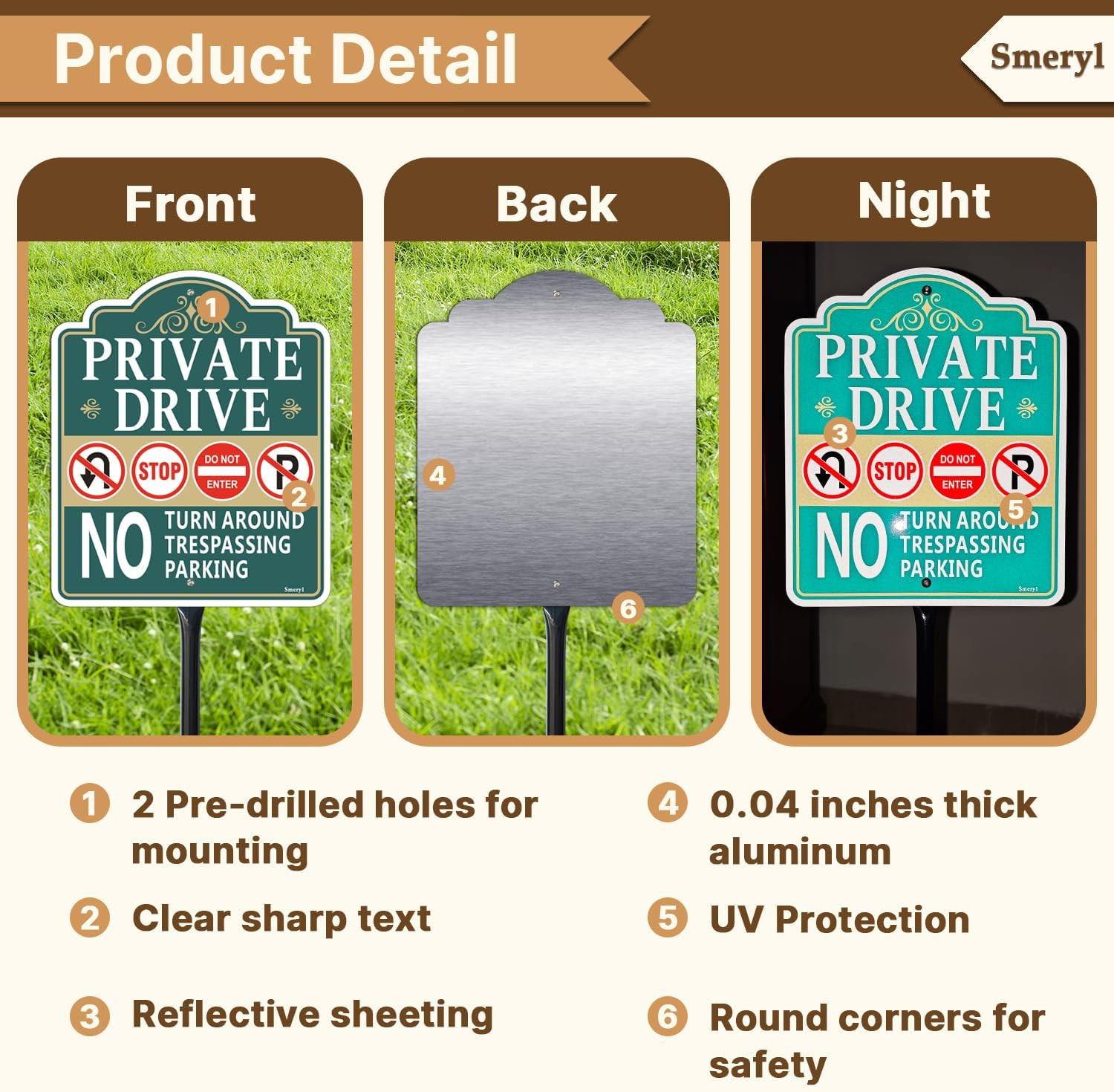 Private Drive No Turn around Sign with 34.6″ Stake for Yard, 12″ X 10″ Private D