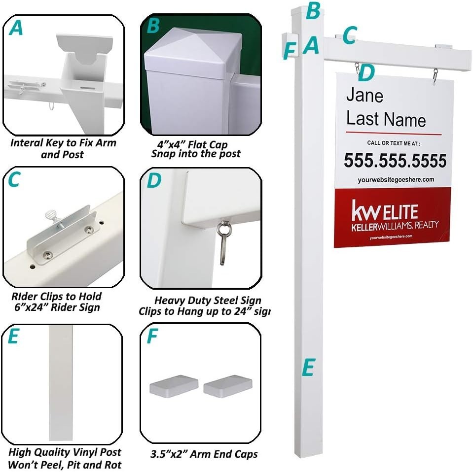 Vinyl PVC Real Estate Sign Post 6ft Tall – White