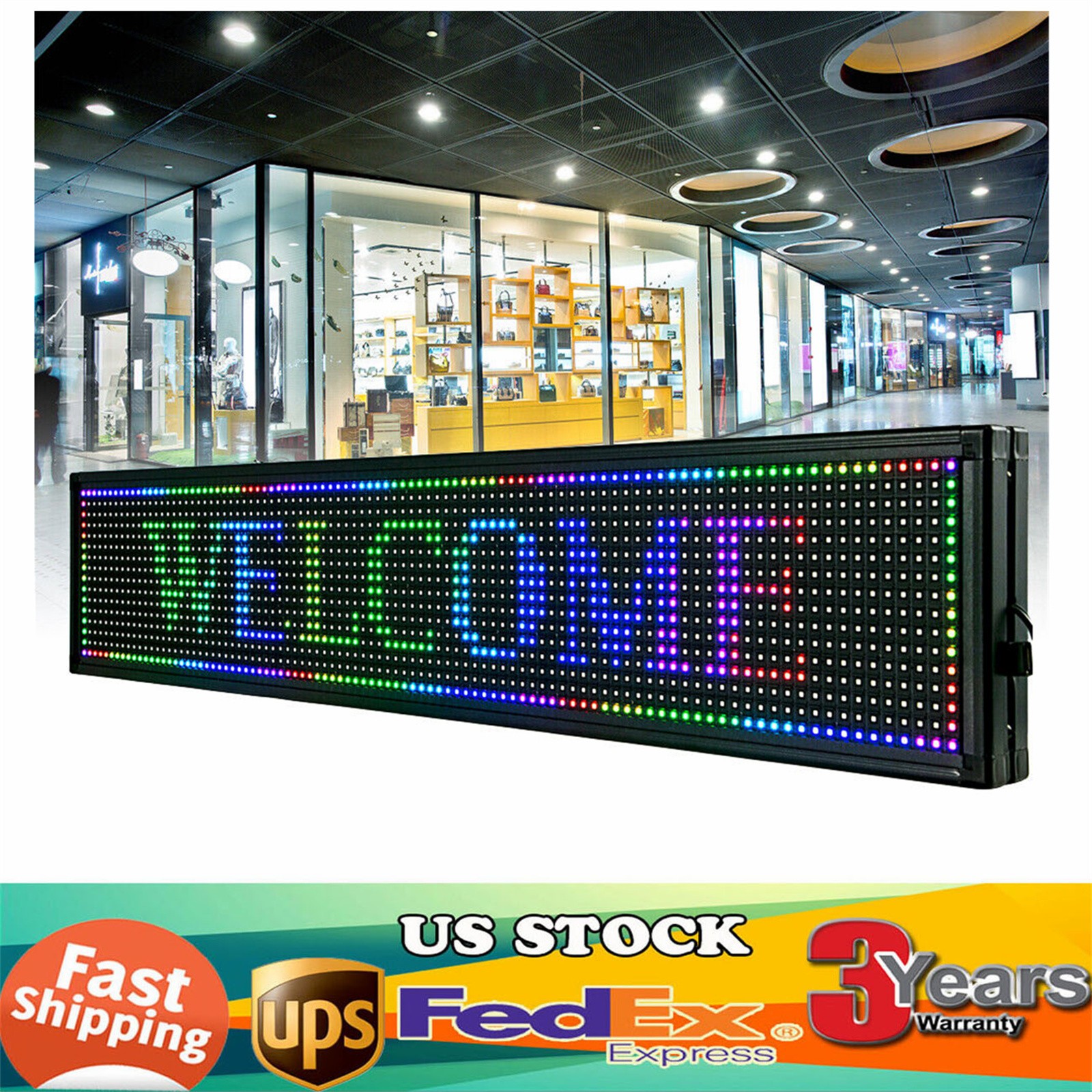 LED Sign 40″ X 8″ Scrolling Message Display Board 7 Color Programmable
