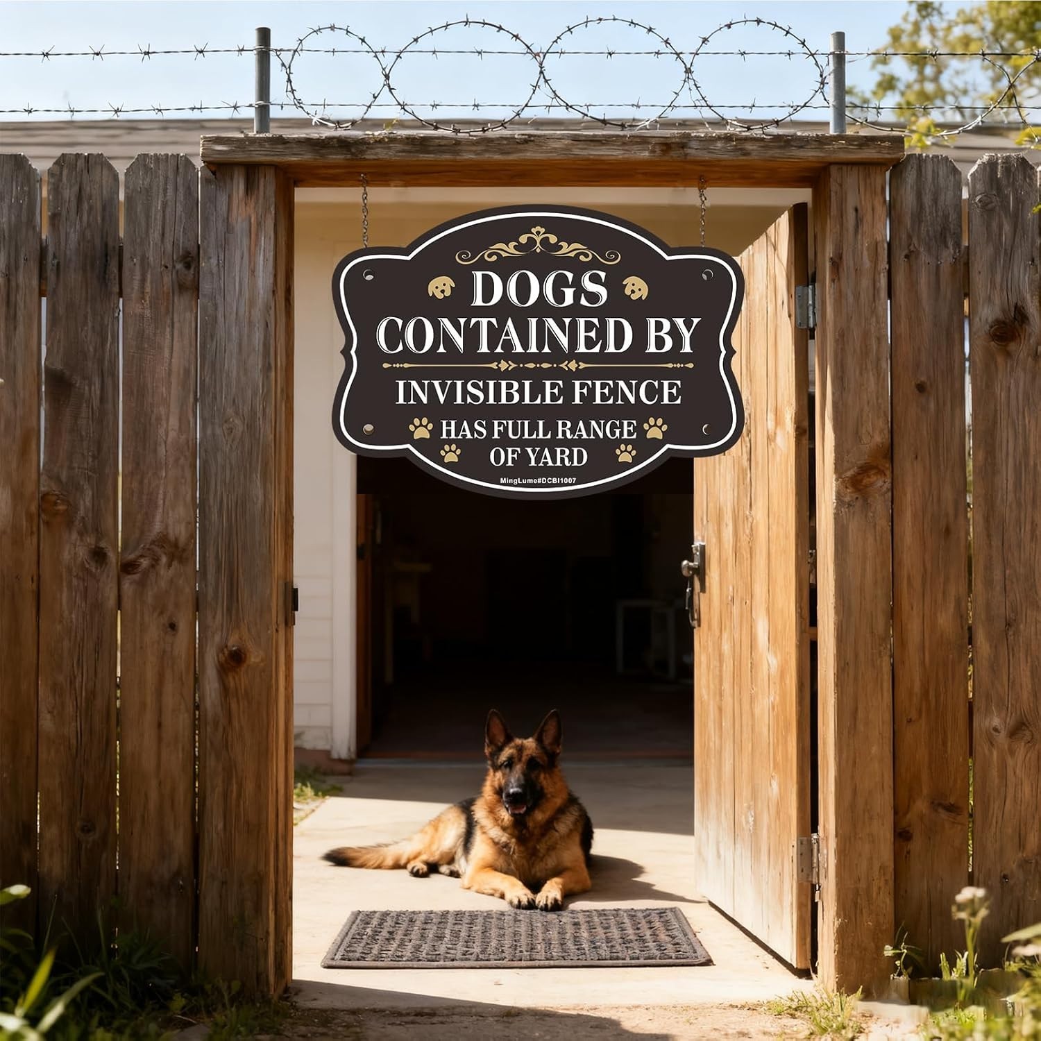 Dogs Contained by Invisible Fence Signs – 2-Pack 10×7 Durable Warning Signs