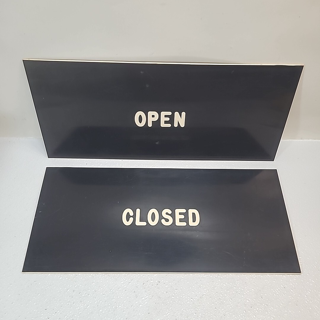 Set of Vintage OPEN / CLOSED White Letters On Black Double Sided 18″ x 8″