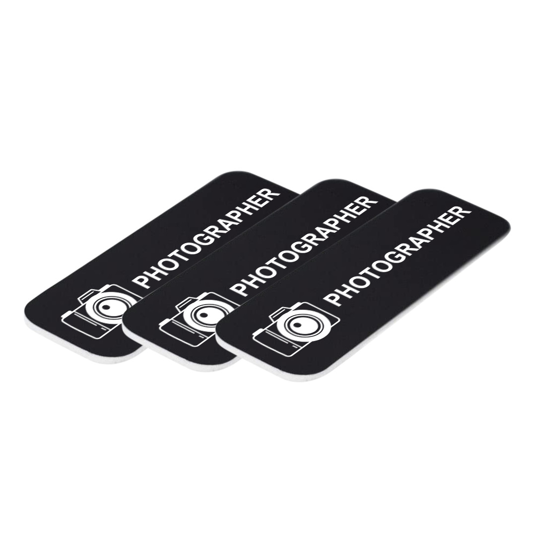 Photographer 1″ x 3″ Name Tag/Badge, (3 Pack)