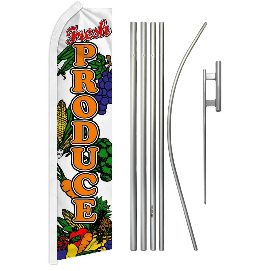 Fresh Produce Swooper Advertising Flag & Pole Kit