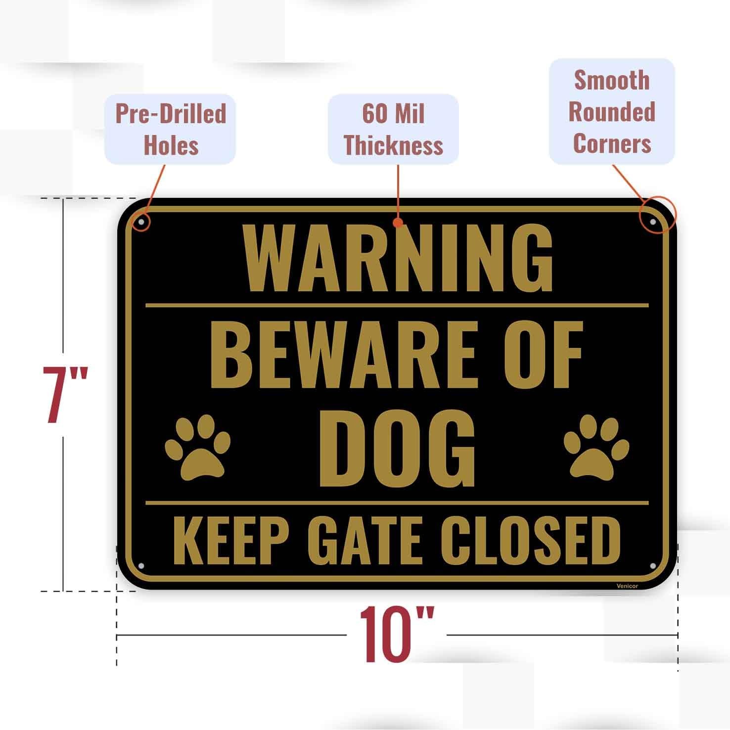 2PC Funny Beware of Dog Sign, 10 x 7 Inches – Aluminum – Cute Keep Gate Close…