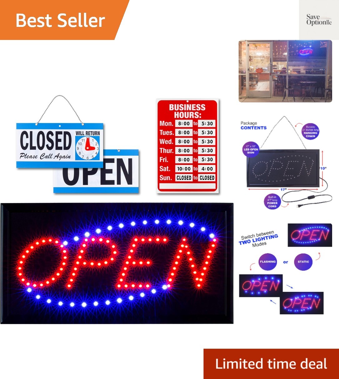 Neon Open Sign for Business: Horizontal LED Sign with Flashing Mode for Store…