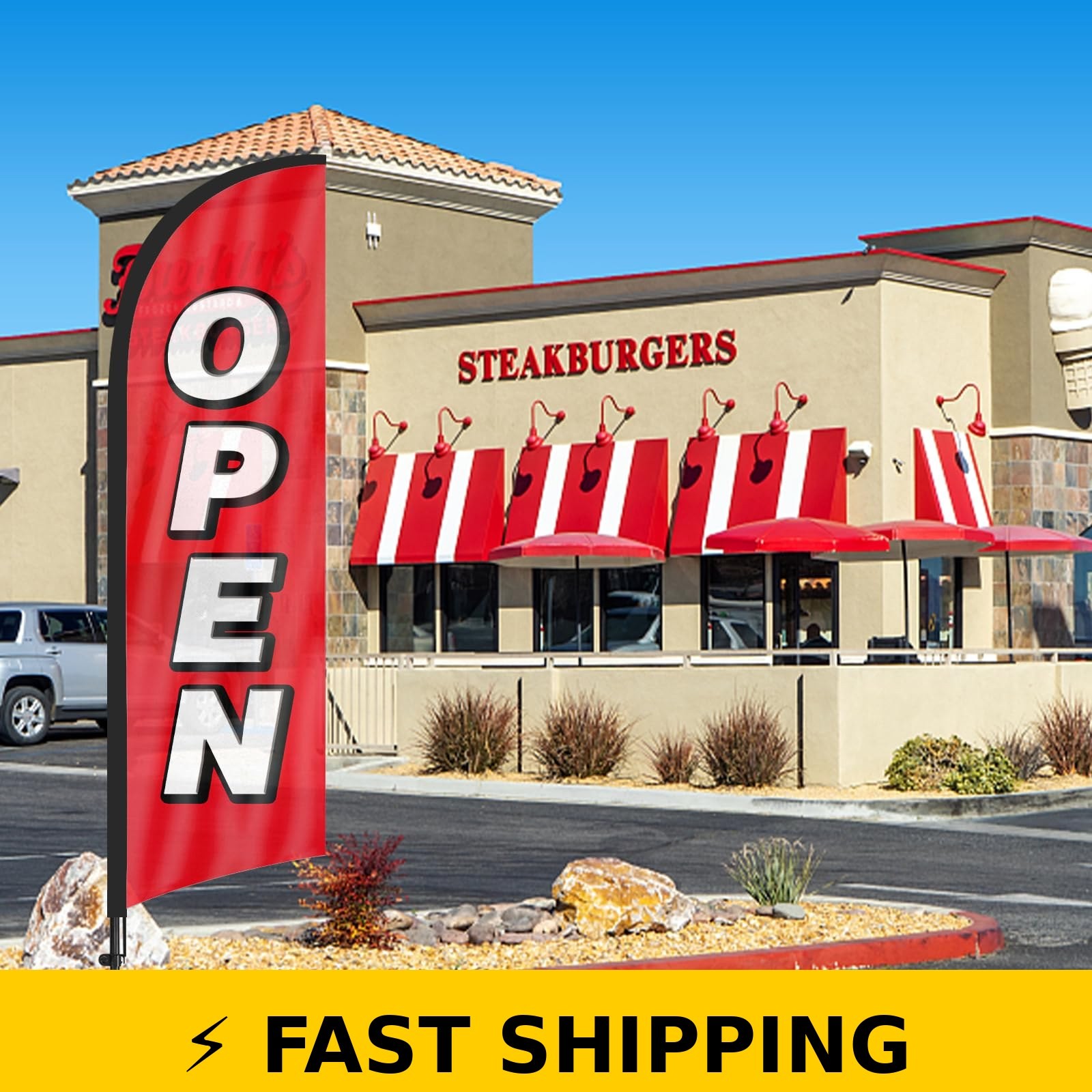FSFLAG 8ft Open Feather Flag with Pole & Ground Stake for Business